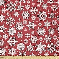 Vista 18 de Ambesonne Tela Navideña por Yarda, Tema Navideño con Hojas de Acebo Corona Bayas Ilustración Impresa, Tela Decorativa para Tapicería y Acentos