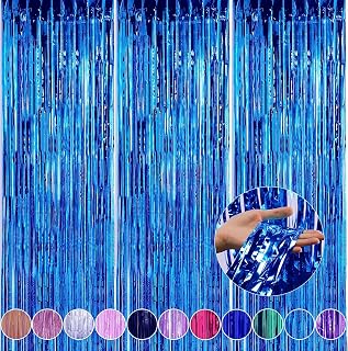 Propsicle Metallic Blue Foil Fringe Curtains for Boys Birthday Decoration