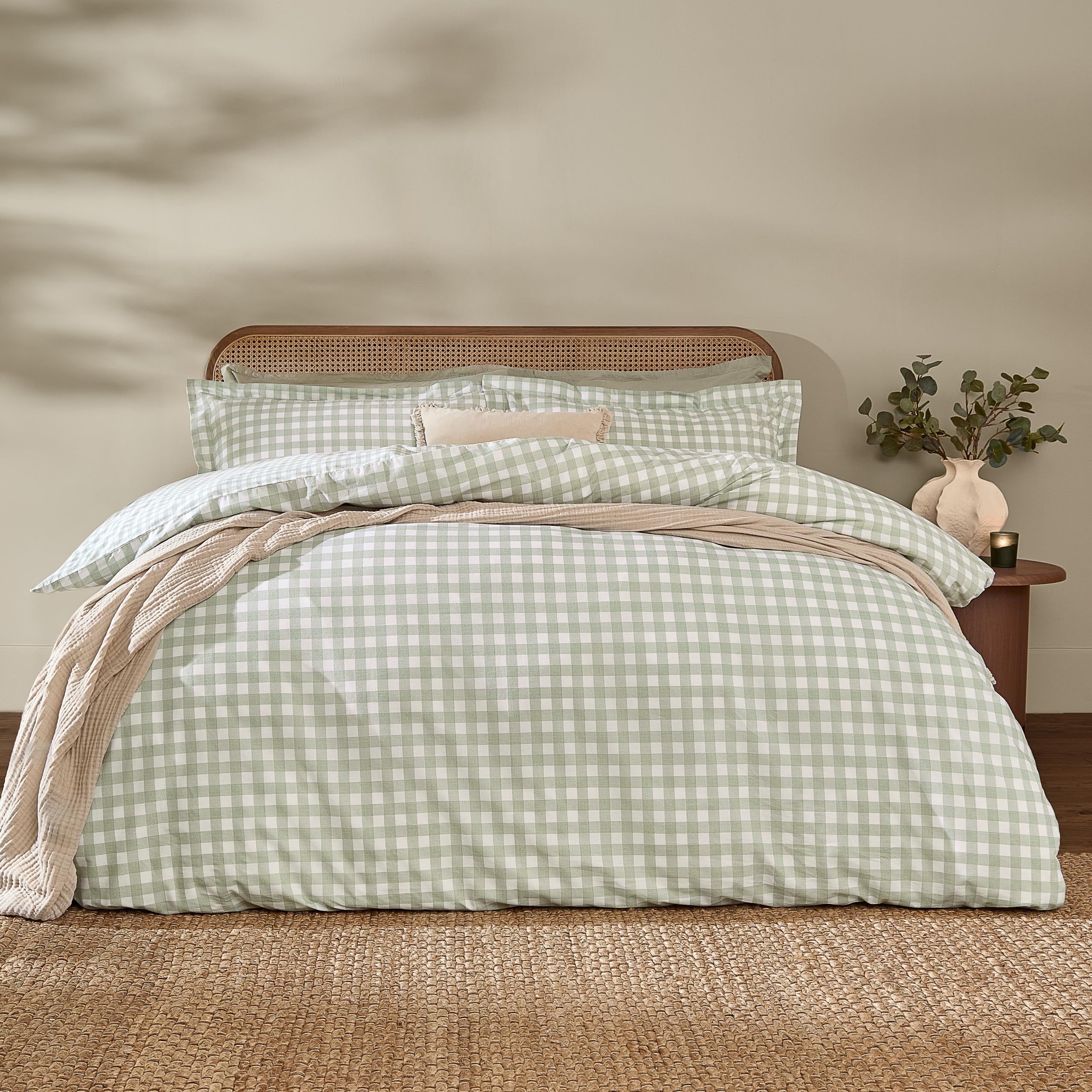 Yard Barton Gingham Check Duvet Cover Set – 100% Cotton Reversible Oxford Pillowcases Soft & Breathable Premium Bedding (Eucalyptus – Single)