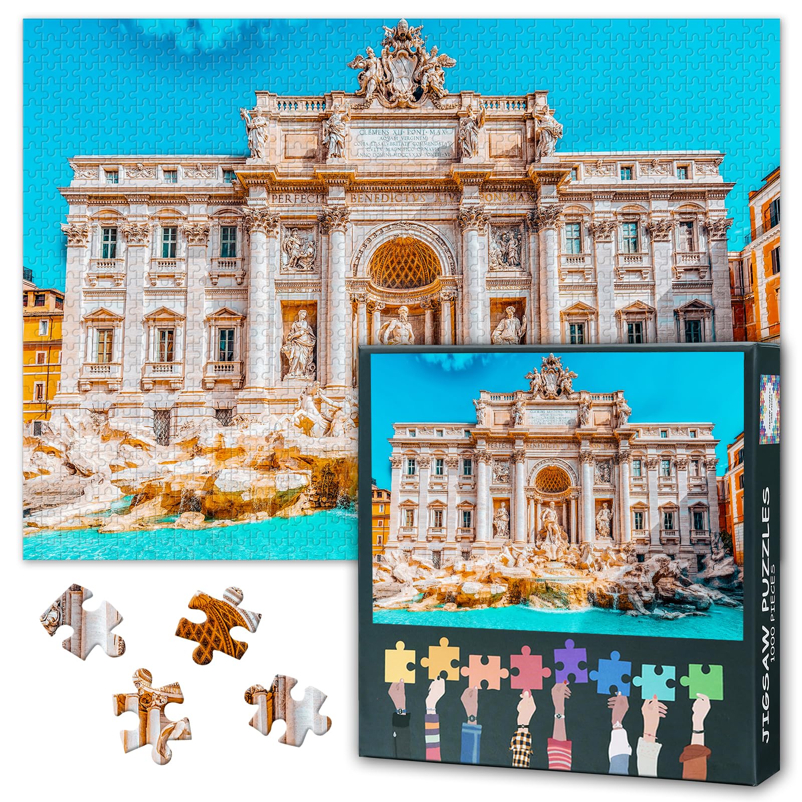 1000 Piece Jigsaw Puzzle - Rome Trevi Fountain Fontana Di-Trevi Italy, 50x70cm Complex Artwork Parlour Games, Vintage Art Jigsaw Puzzles, Family Challenge Night