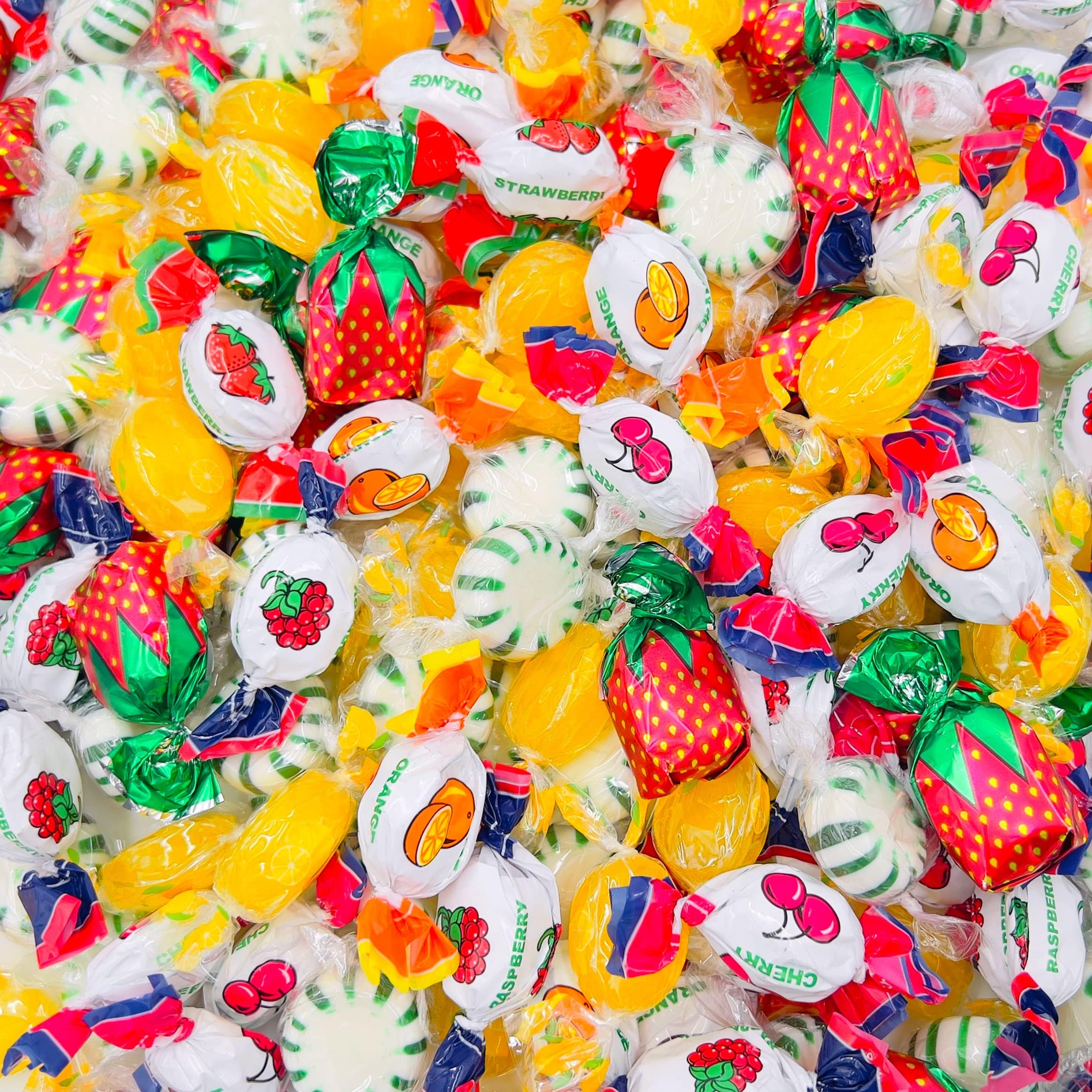 Hard Candy Assortment | 2 Pound Bag - Approx. 150 Count | Strawberry Bon Bons, Spearmint Starlights, Lemon Drops, Fruit-Filled