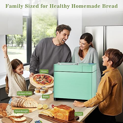 Miniatura 7 de KBS Máquina de pan de convección de 710 W, calentadores duales, máquina de pan de 2.2 libras con sartén de cerámica saludable y dispensador