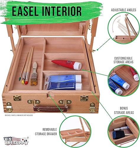 Miniatura 3 de US Art Supply Coronado Caballete de madera grande estilo francés para campo y estudio con cajón de artista paleta madera de haya premium trípode de