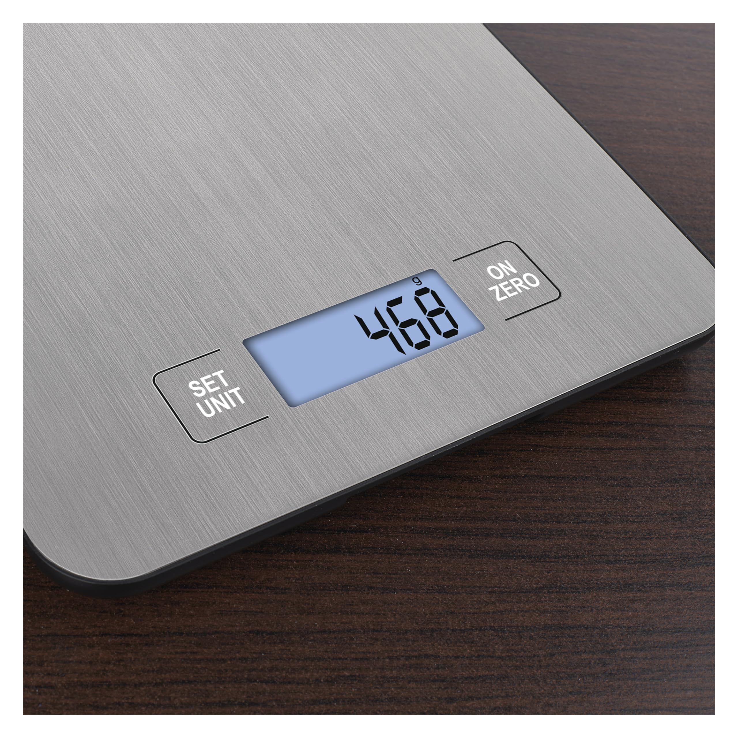 EMOS - Bilancia da cucina digitale con supporto a parete - in acciaio inox - peso massimo 10 kg, precisione fino a 1 g - Funzione tara, display LCD, batterie incluse
