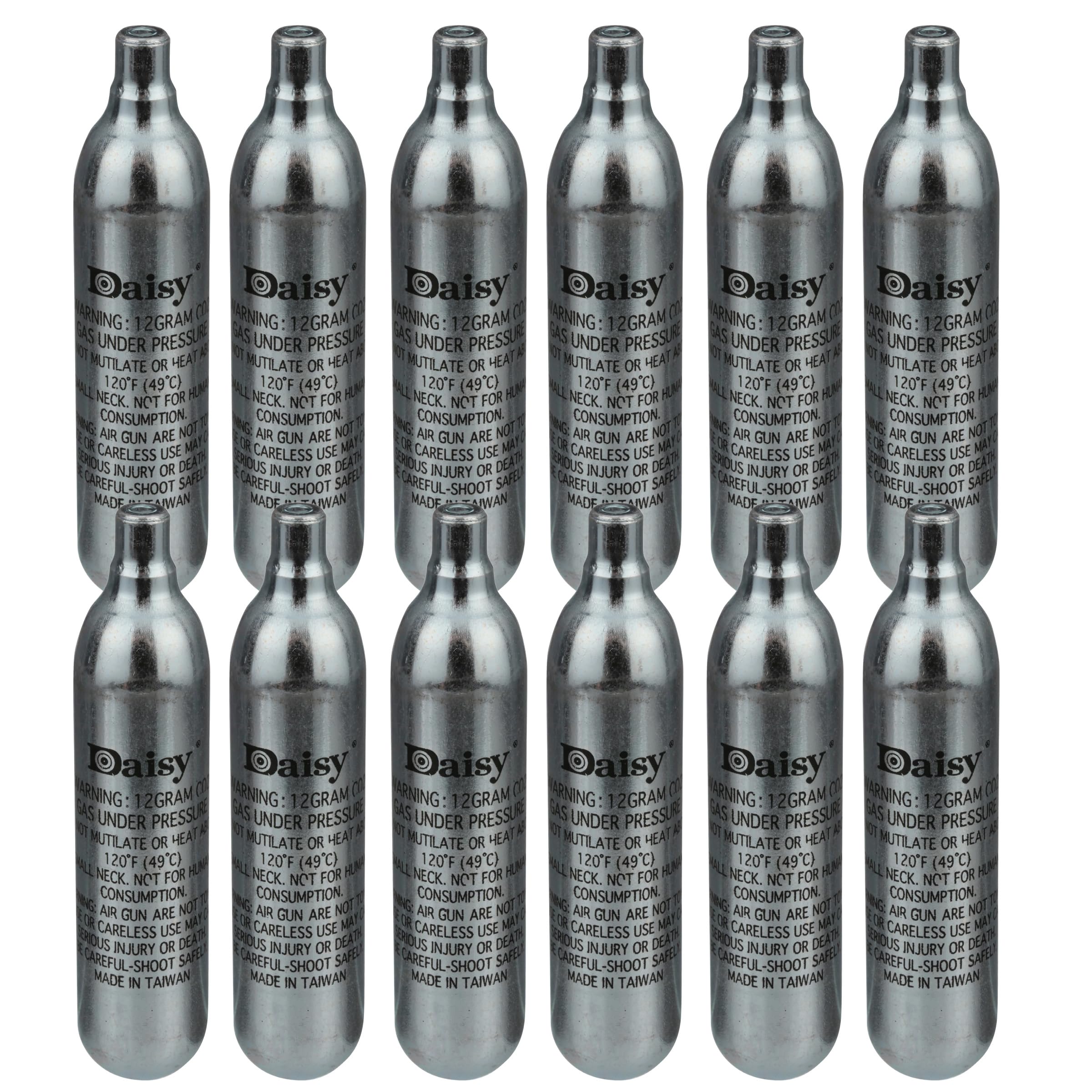 DAISY 12g CO2 Cartridge 12 Pack - 12 Gram Non-Threaded - Suits All CO2 Air Pellet and BB Guns