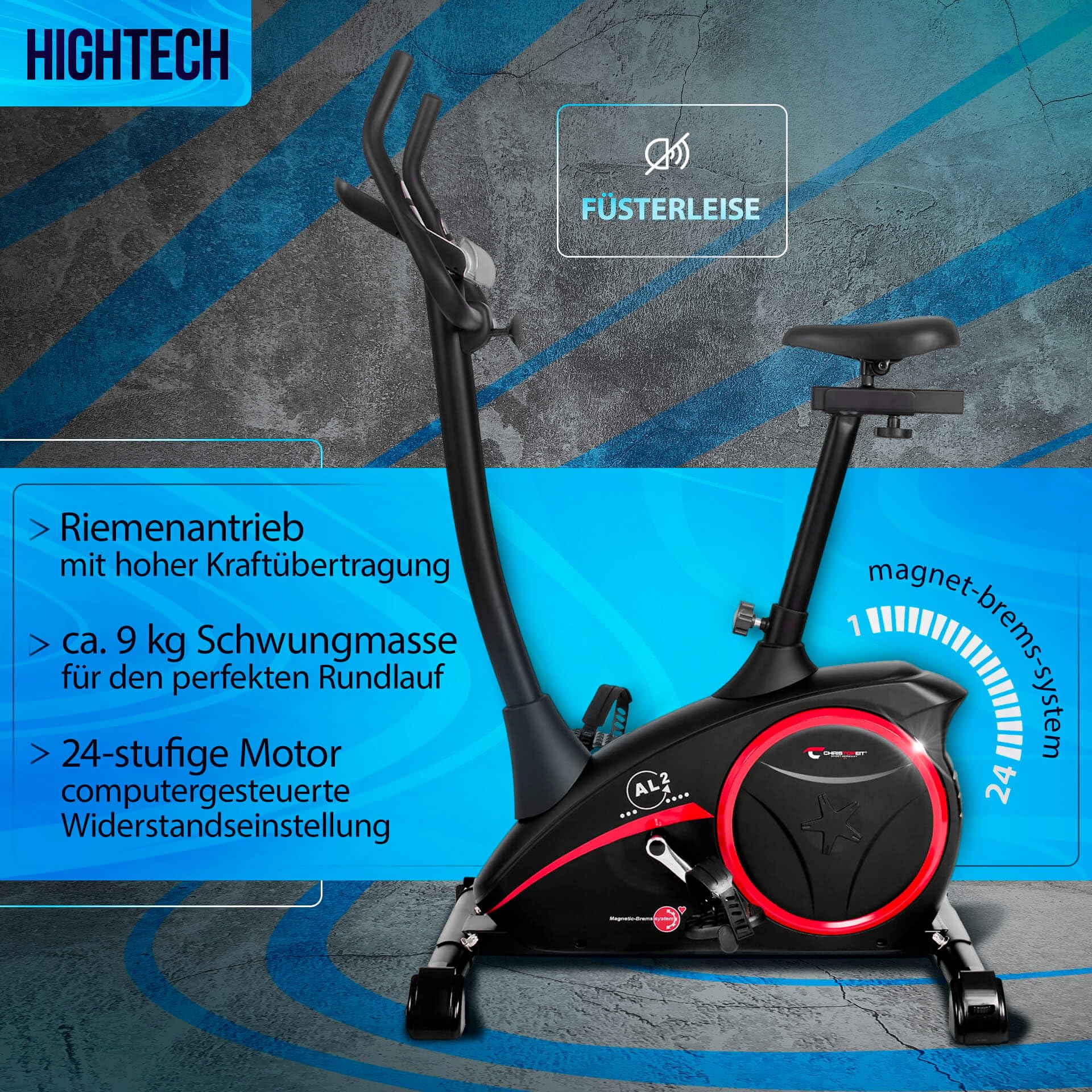 Christopeit Heimtrainer Fahrrad Ergometer AL 2 / AL 2 S, bis 150kg, 24 Widerstandsstufen, 9kg Magnet-Bremssystem, leise, Soft-Touch-Computer