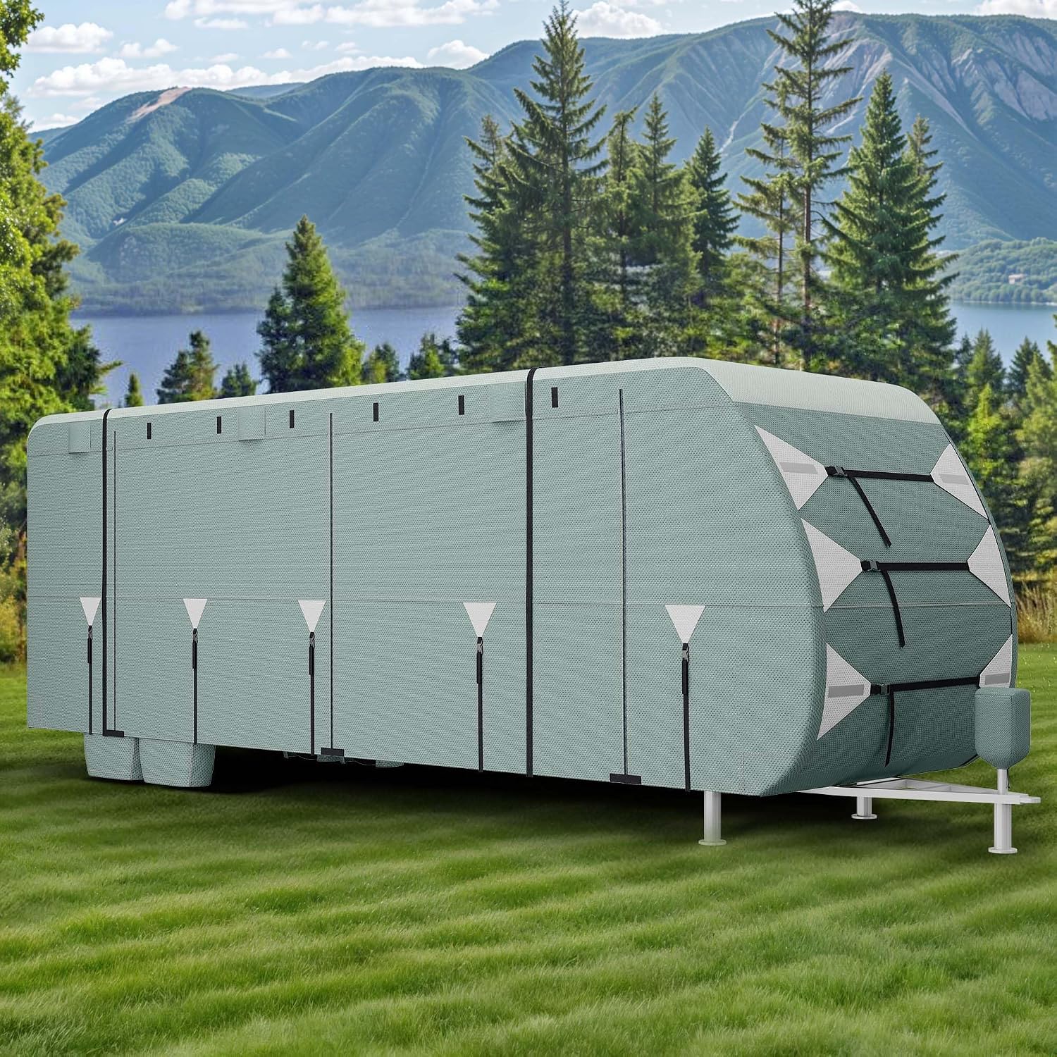 GOOBED 24-27FT RV Cover, Upgraded 7-Layer Camper Cover, Waterproof Travel Trailer Cover with Tongue Jack Cover, Tire Covers, Gutter Covers