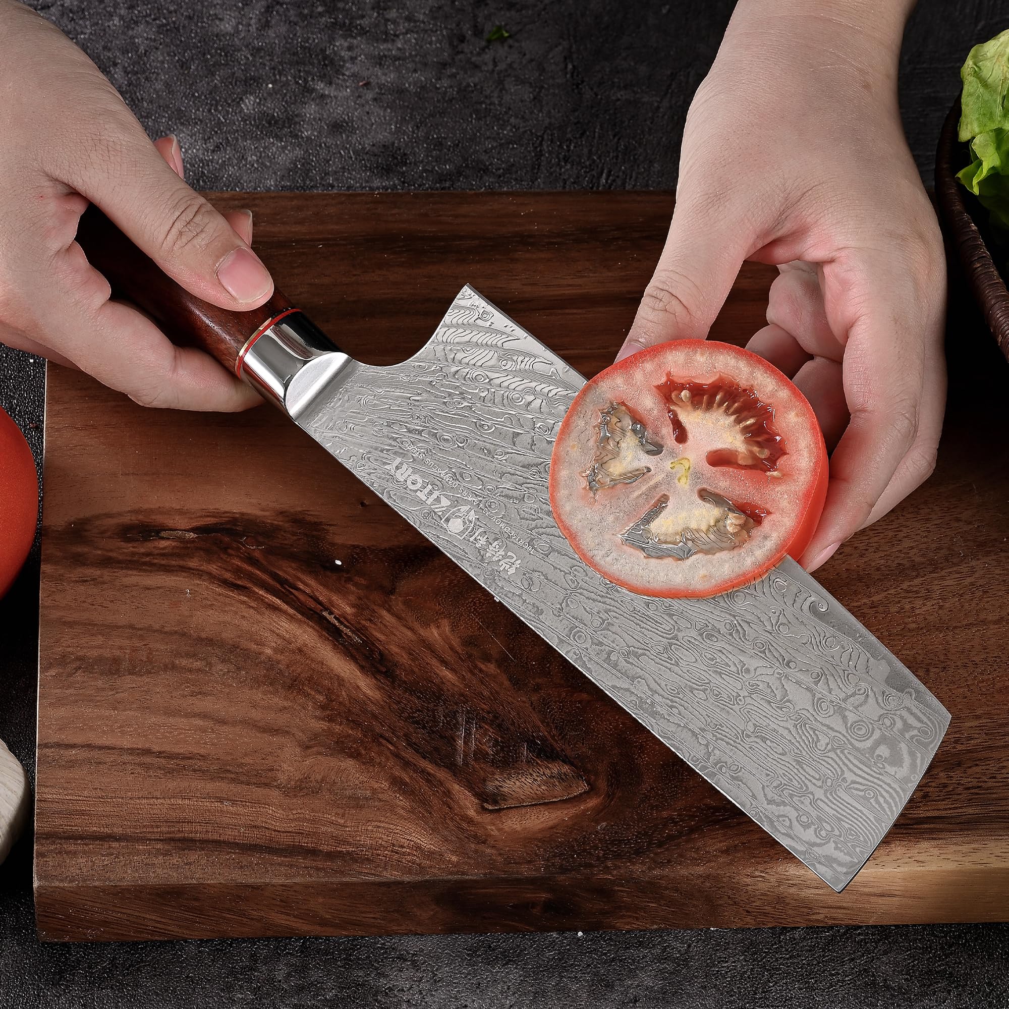 Kitory Coltello Nakiri in Acciaio Damasco 73 Strati – Coltello da Cucina Professionale da 18 cm in Acciaio 10Cr15CoMoV con Manico in Legno di Rosa Birmano - Serie Pro Damast
