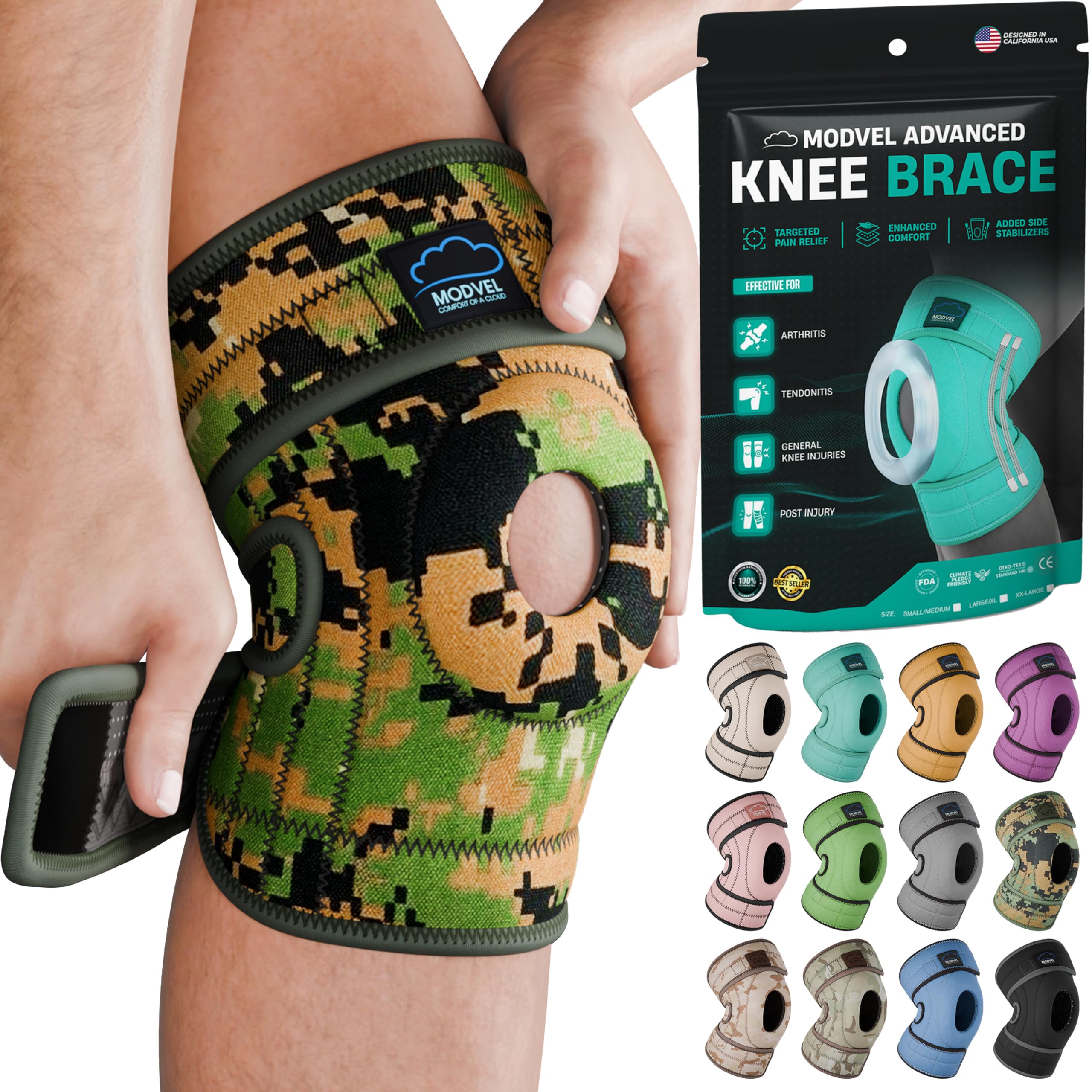 Modvel ELITE Knee Brace for Men & Women – Patella Gel Pads & Side Stabilizers for ACL, Meniscus Tear, Arthritis & Injury Recovery – Maximum Support