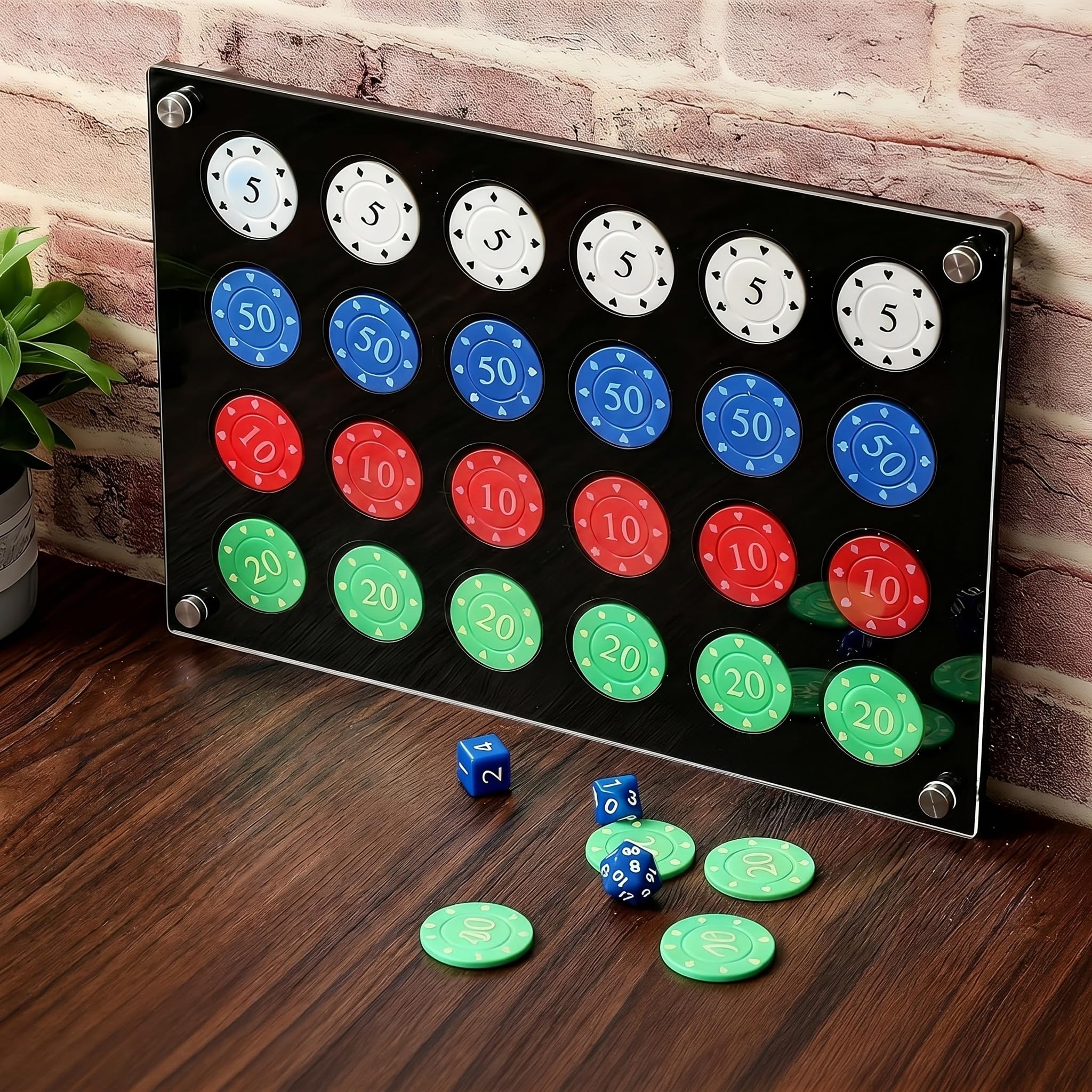 GlikCeil Casino Chip Holder 13. 6 x 9. 3'' Wall Mounted Display Case for 24 Poker Chips Acrylic Poker Chip Trays, Acrylic Display Frame for Coin Collectors and Supplies(Black,Rectangle)