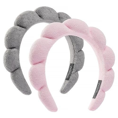 Miniatura 25 de Paquete de 2 diademas de spa de felpa para lavado facial para la eliminación de maquillaje, máscara (Rosa + Verde claro) Rosa + verde claro,Negro