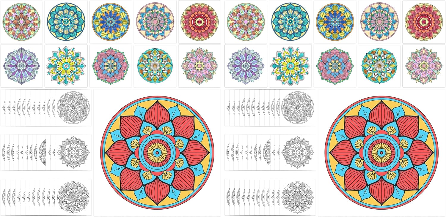 Hiwhy 48 Pcs Mandala Coloring Cards 10" x 10" Coloring Cardstock Stress Relief Relaxation Mandala Pattern Poster Cards Creative Relaxation for Kids Adults (Pack of 2)