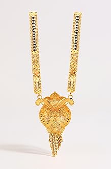 Mangalsutra For Women Girls Ladies Temple South Indian Traditional 1 Gram Gold Stylish Maharashtrian Long Double Chain Wati Mangal sutra Pendant Tanmaniya Black golden Nallapusalu Chains-616