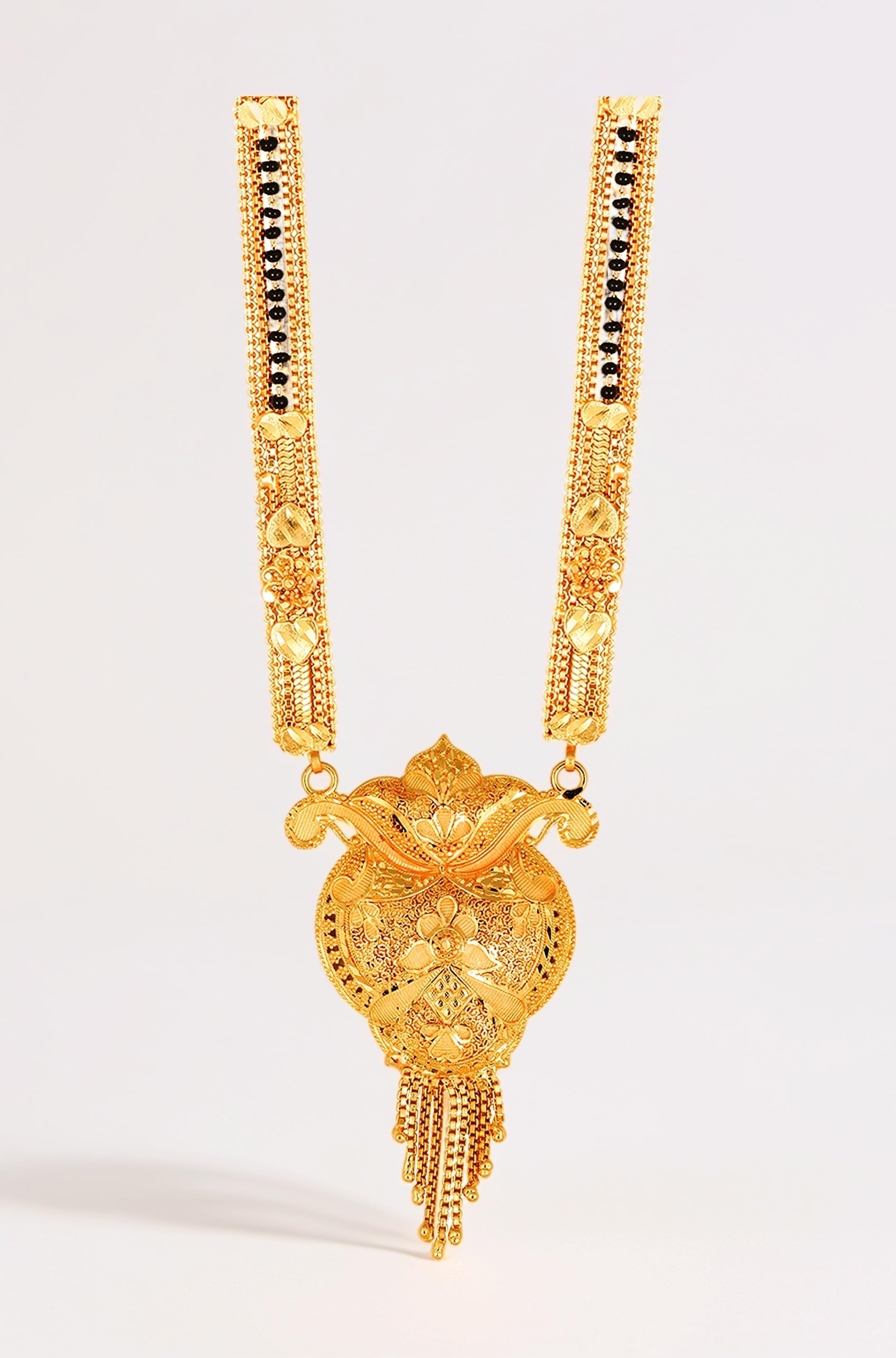 Mangalsutra For Women Girls Ladies Temple South Indian Traditional 1 Gram Gold Stylish Maharashtrian Long Double Chain Wati Mangal sutra Pendant Tanmaniya Black golden Nallapusalu Chains-616