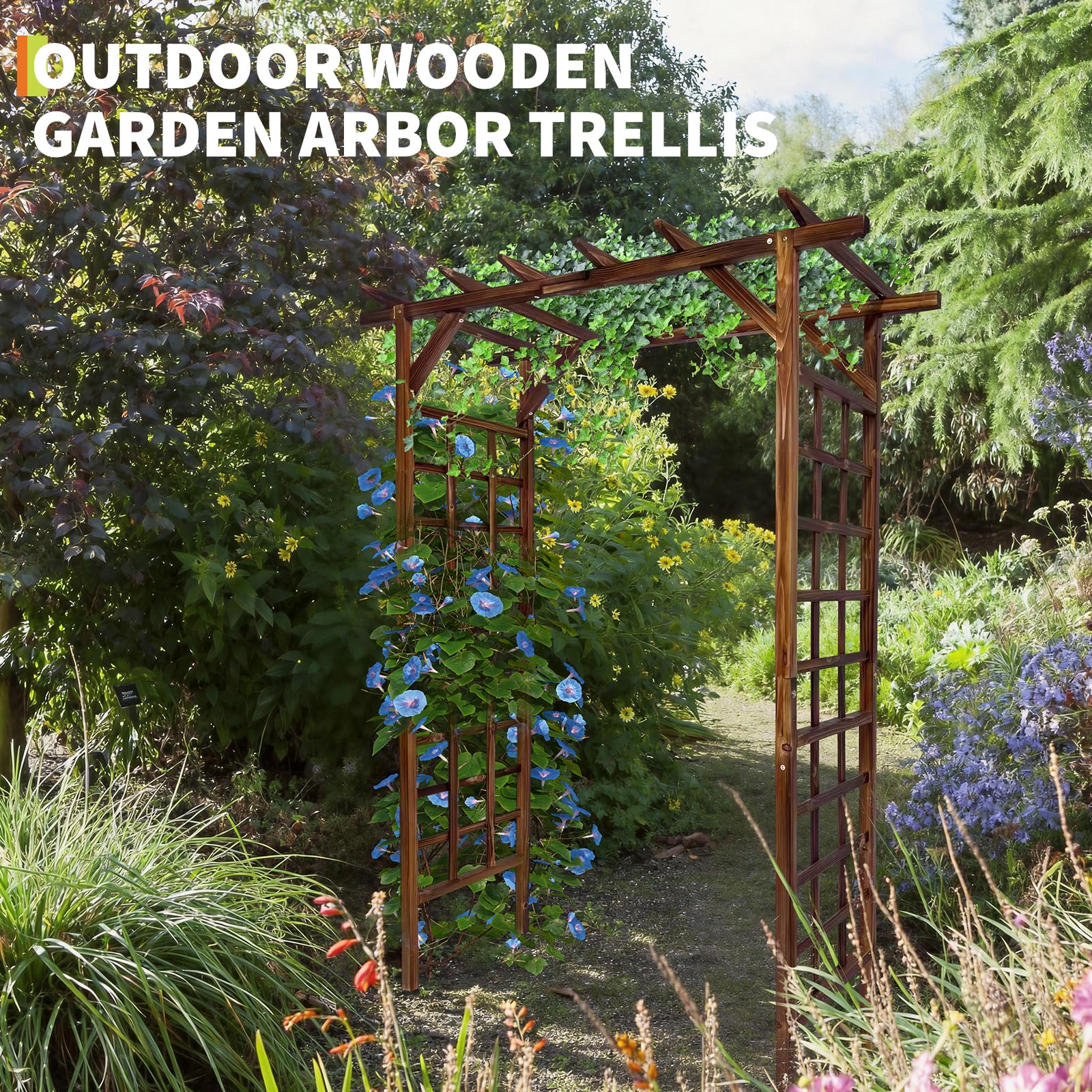 GarveeLife Holz Gartenbogen Pergola Carbonisiert | Stabile Rankhilfe aus Holz Für Kletterpflanzen Hochzeit Gartenparty Terrasse und Eingangsbereich