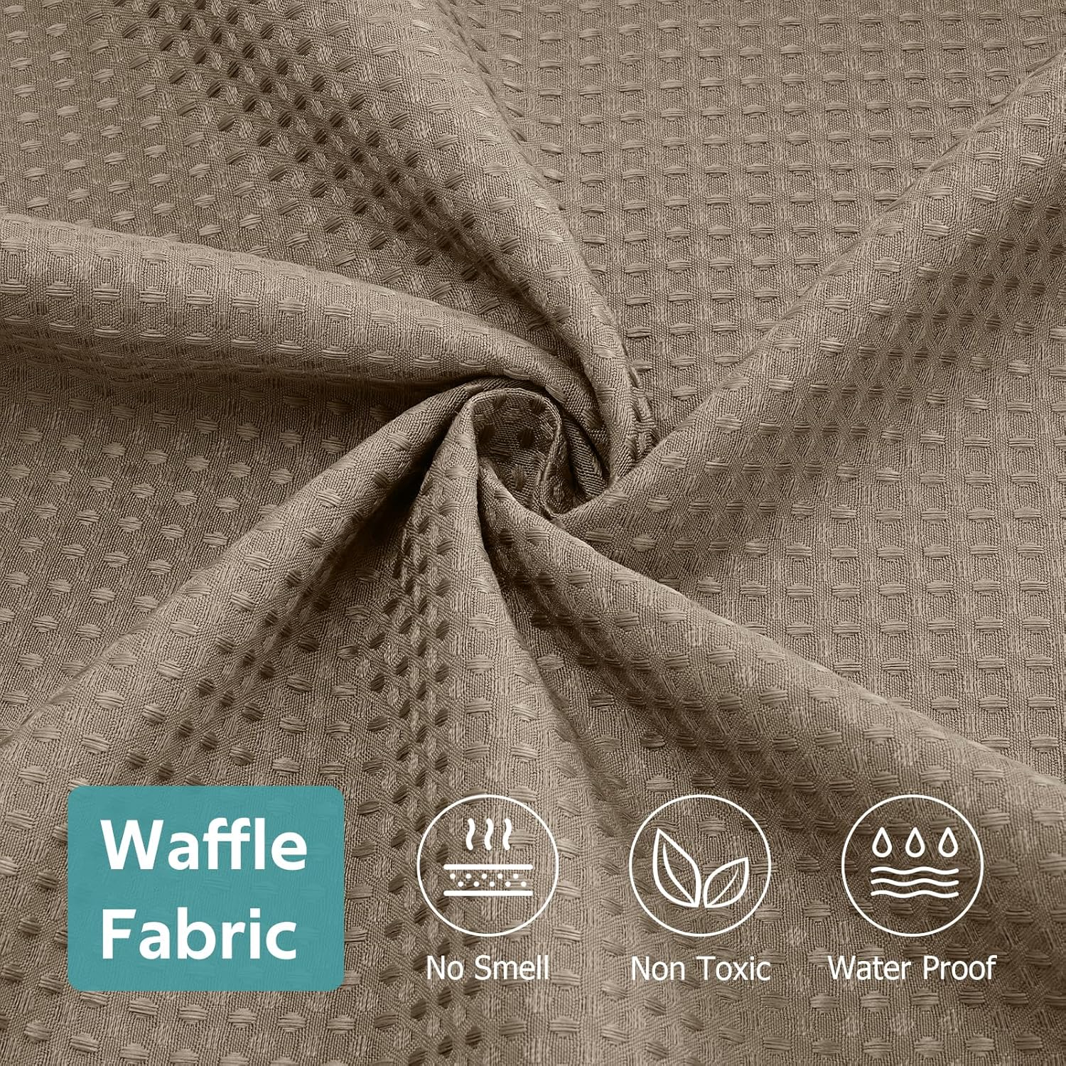 Vipfree 3 in 1 Shower Curtain Set, Waffle Shower Curtain and Liner Set with 12 Double Sided Shower Curtain Hooks, 258GSM Luxury Weighted Cloth Shower Curtains for Bathroom, 72 W x 72 H, Beige