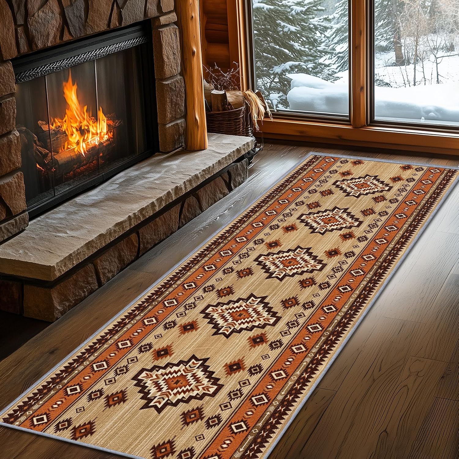 Southwestern Runner Rug - 2x6ft, Aztec Native American Geometric Runners for Hallways, Rustic Navajo Runner Rug Non Slip Soft, Southwestern Home Decor