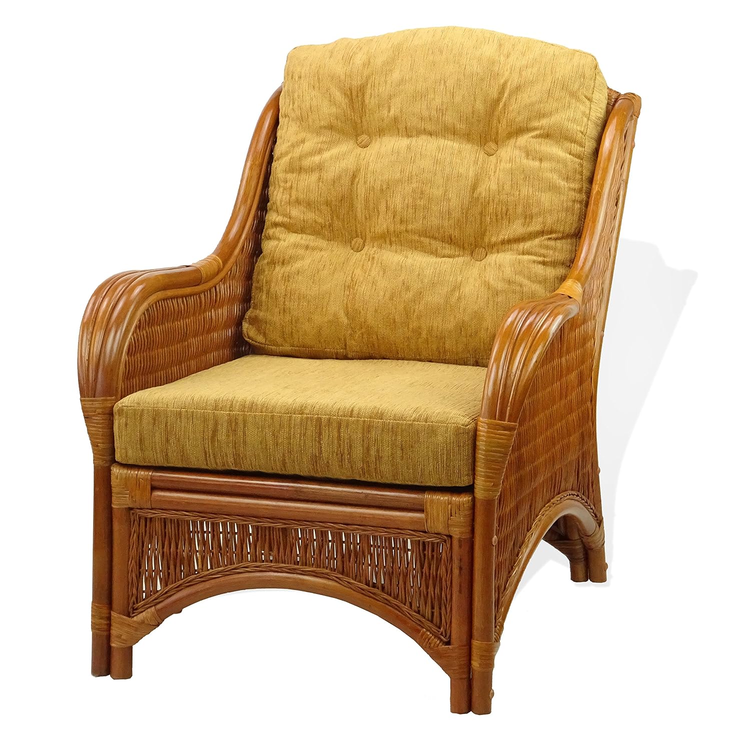 Lounge Jam Armchair ECO Natural Rattan Wicker Handmade Design with Light Brown Cushion, Cognac