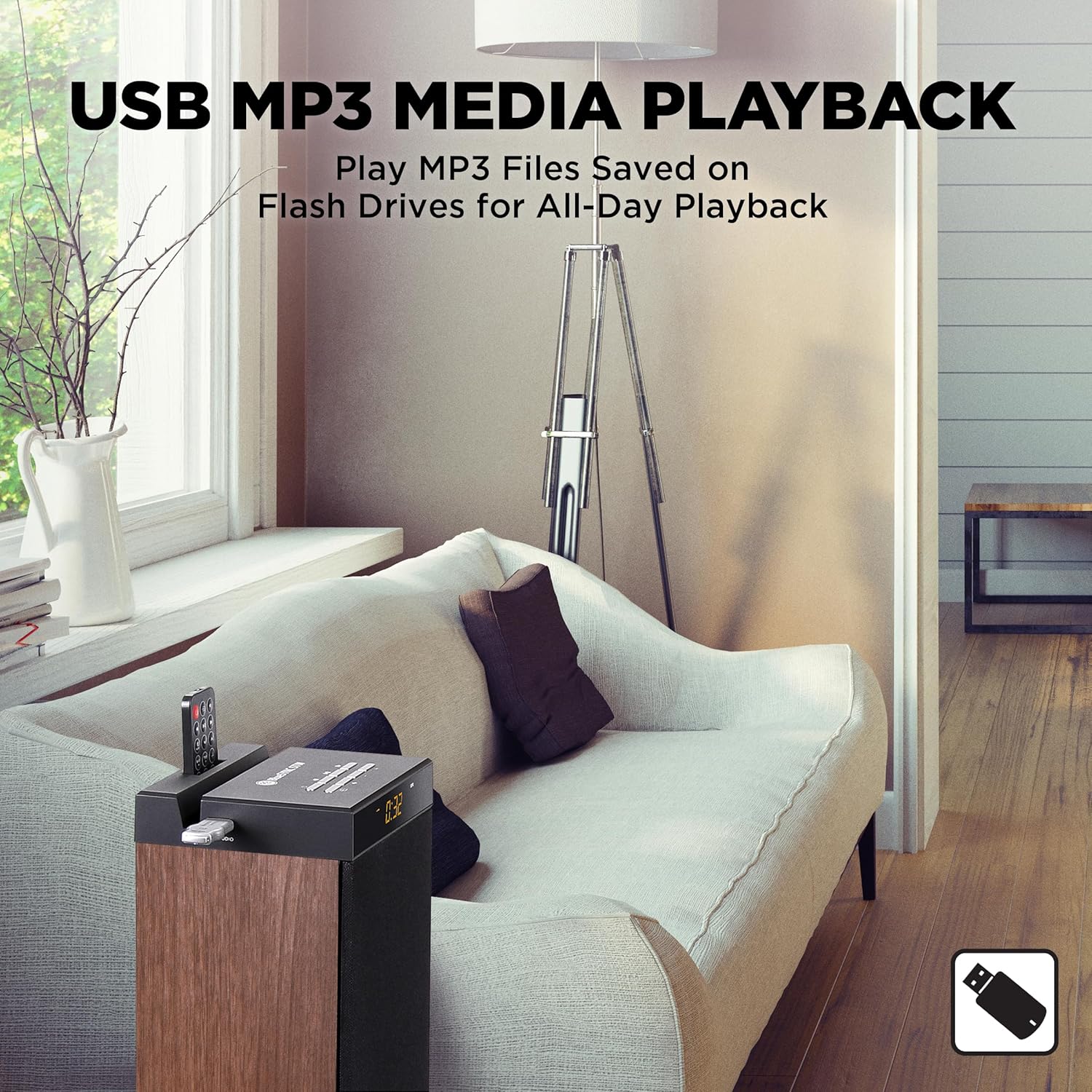 GOgroove Bluetooth Tower Speaker with Subwoofer Built in - Floorstanding Home Speaker with Powerful Bass and Dual Drivers, 120W Peak Power, MP3 3.5mm Aux, USB 2.0 Port Flash Drive, FM Radio (Walnut) 8 91AoTNe9iVL. AC SL1500