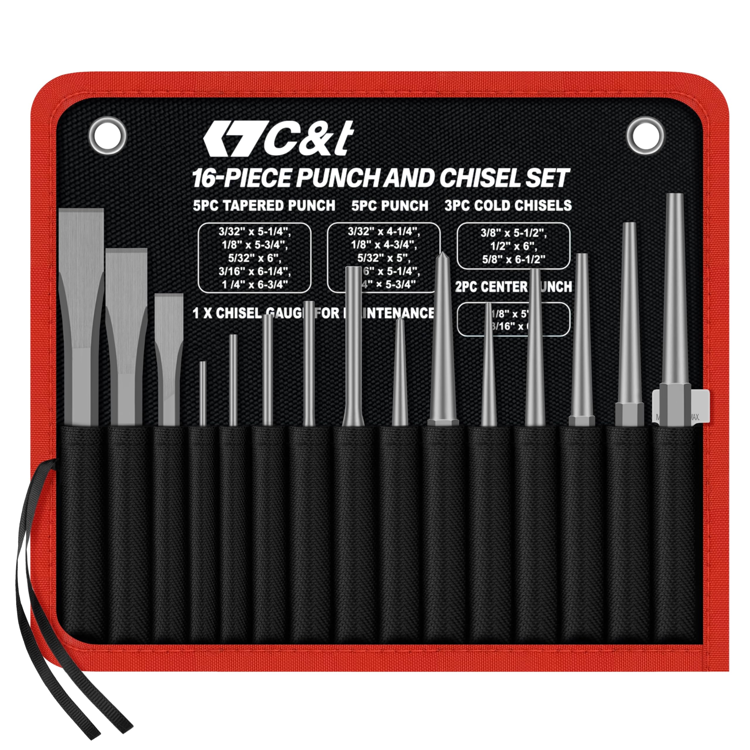 C&amp;T 16-Piece Punch and Chisel Set with Storage Pouch
