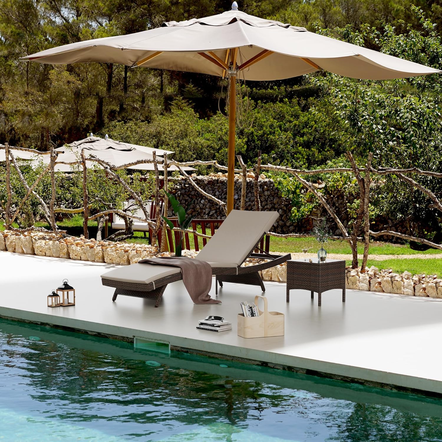 Pamapic 6-Piece Patio Chaise Lounge Set with Adjustable Backrest and Removable Cushion, Outdoor Poolside Lounge Chairs for Backyard, Porch, Garden, Beige