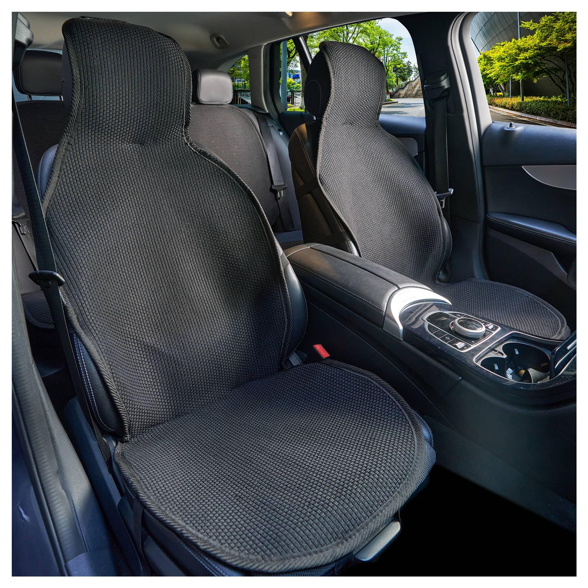 Universal Autositzauflage Sitzmatte 5-teilig in Schwarz – Autositzbezüge Universal für PKW & SUV – Premium Schonbezüge Komplettset, für Vorder- und Rücksitze