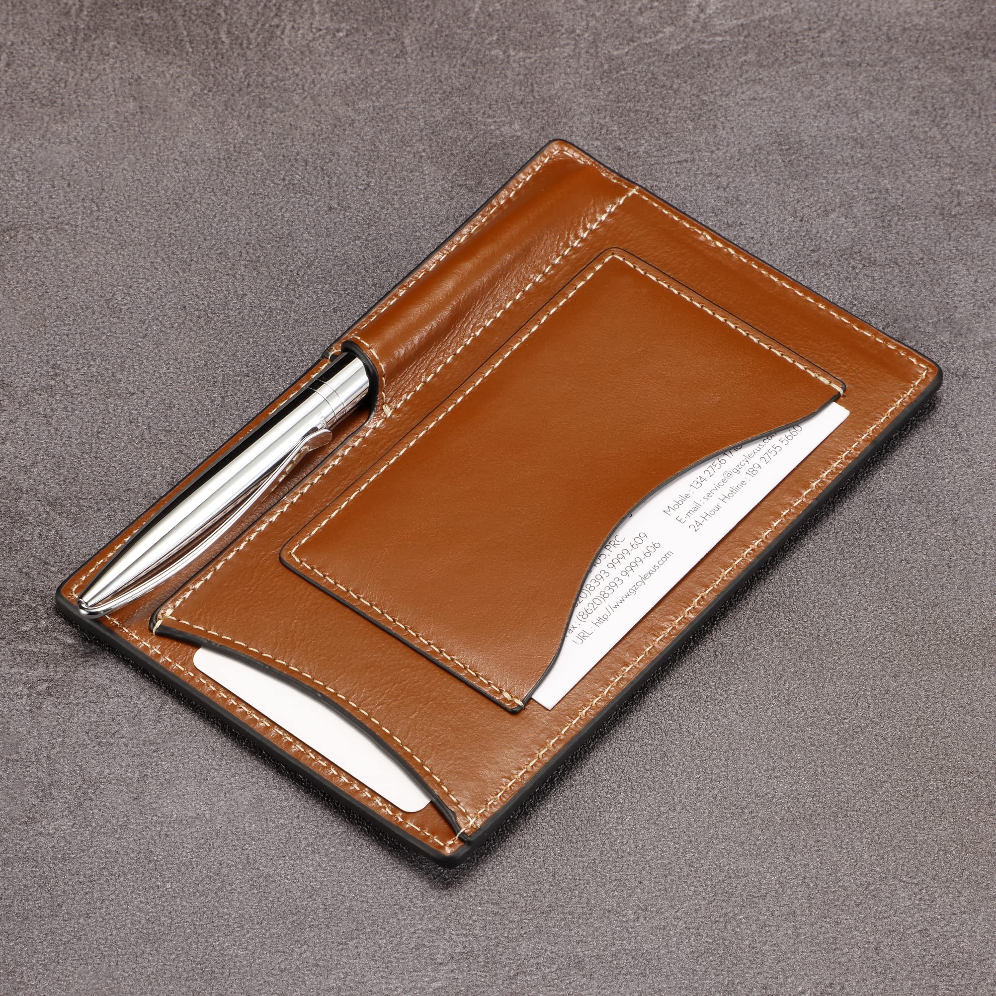 HISCOW Notizblock und Taschen-Notizbuch aus italienischem Leder, 7,6 x 12,7 cm, mit sicherem Stifthalter, nachfüllbarer Notizblock, Organizer für Arbeit und Reisen, Antikbraun