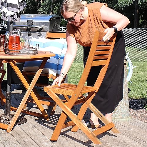 Miniatura 5 de Sunnydaze Meranti - Juego de 2 sillas plegables de madera para exteriores con acabado de aceite de teca