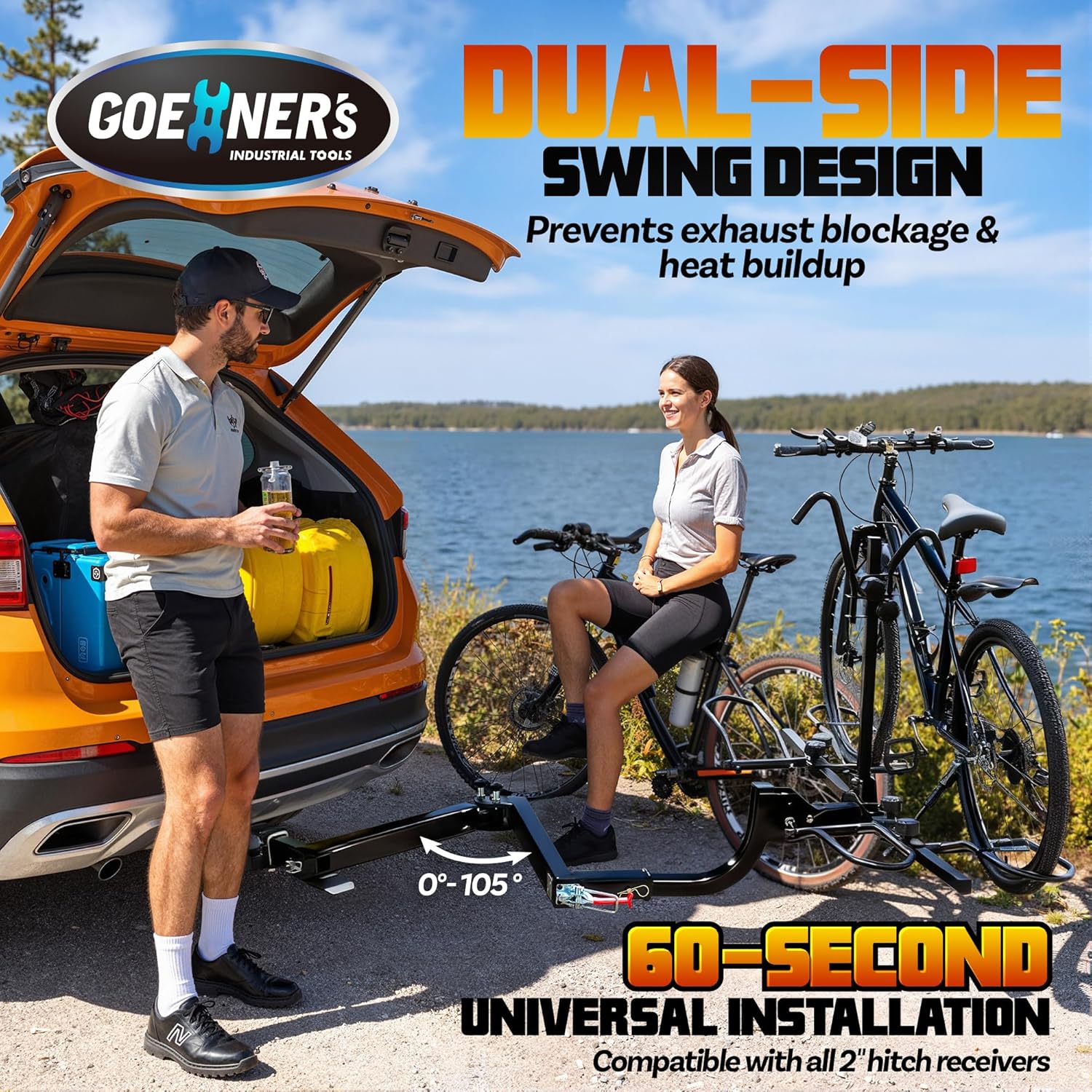 Swing Away Hitch Adapter for 2" Receiver, 0°-105° Swinging Bike Rack Extension Arm, 250 LBS Capacity, Hitch Mount Hauling Racks Carrier Accessory for Cars, Trucks, SUVs - Driver/Passenger Side