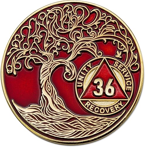 Miniatura 17 de Medallón/Ficha/Ficha de Recuperación AA Sobriety Mint de 2 Años, Árbol de la Vida Retorcido, Dorado - Negro