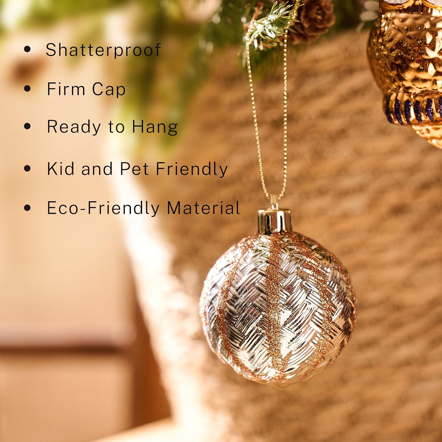 DecorbyHannah Woodland Christmas Ornaments Set, 21ct Blue Copper Bronze Ornaments for Christmas Tree Decorations, Shatterproof Plastic Decorative Hanging Ball Set for Xmas Holiday Indoor Party Decor