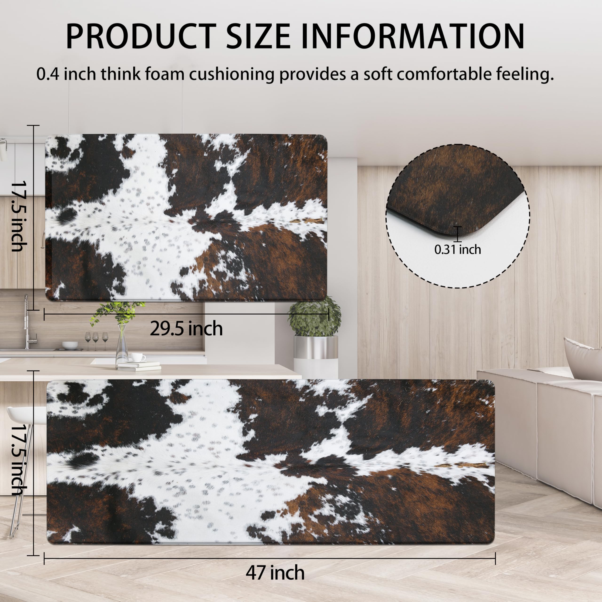 UNIBATH Farmhouse Kitchen Rugs Sets Of 2, Grey Kitchen Mat Set For Floor Non-Slip Washable, Absorbent Resist Dirt Polypropylene Large Long Runner Rug, Western Boho Rug For Sink, 24x35 24x59