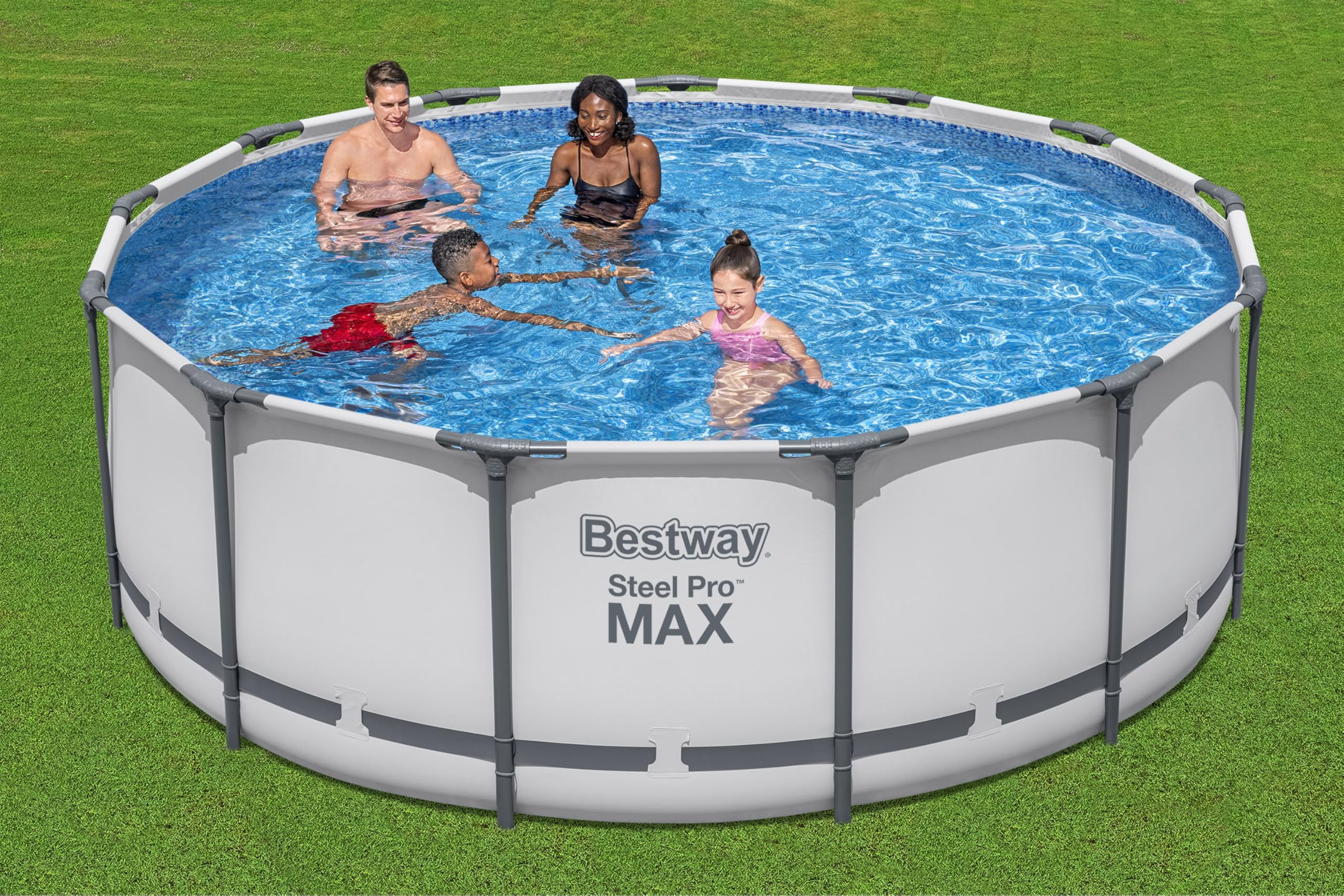 Bestway® Steel Pro MAX™ Aufstellpool Komplett-Set mit Filterpumpe Ø 396 x 122 cm, lichtgrau, rund