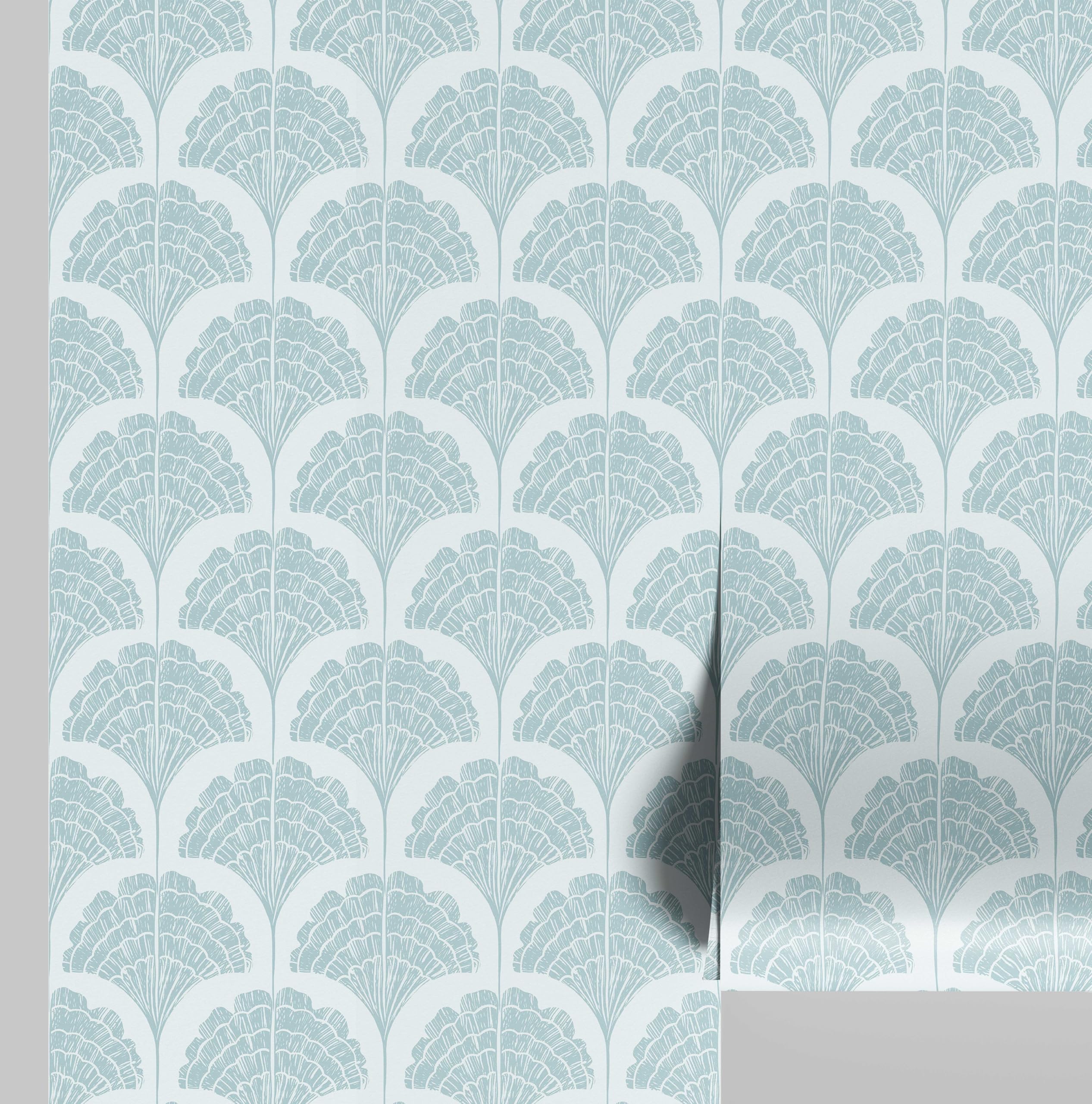 Papier peint feuilles d'éventail bleu pour relooker une chambre de location