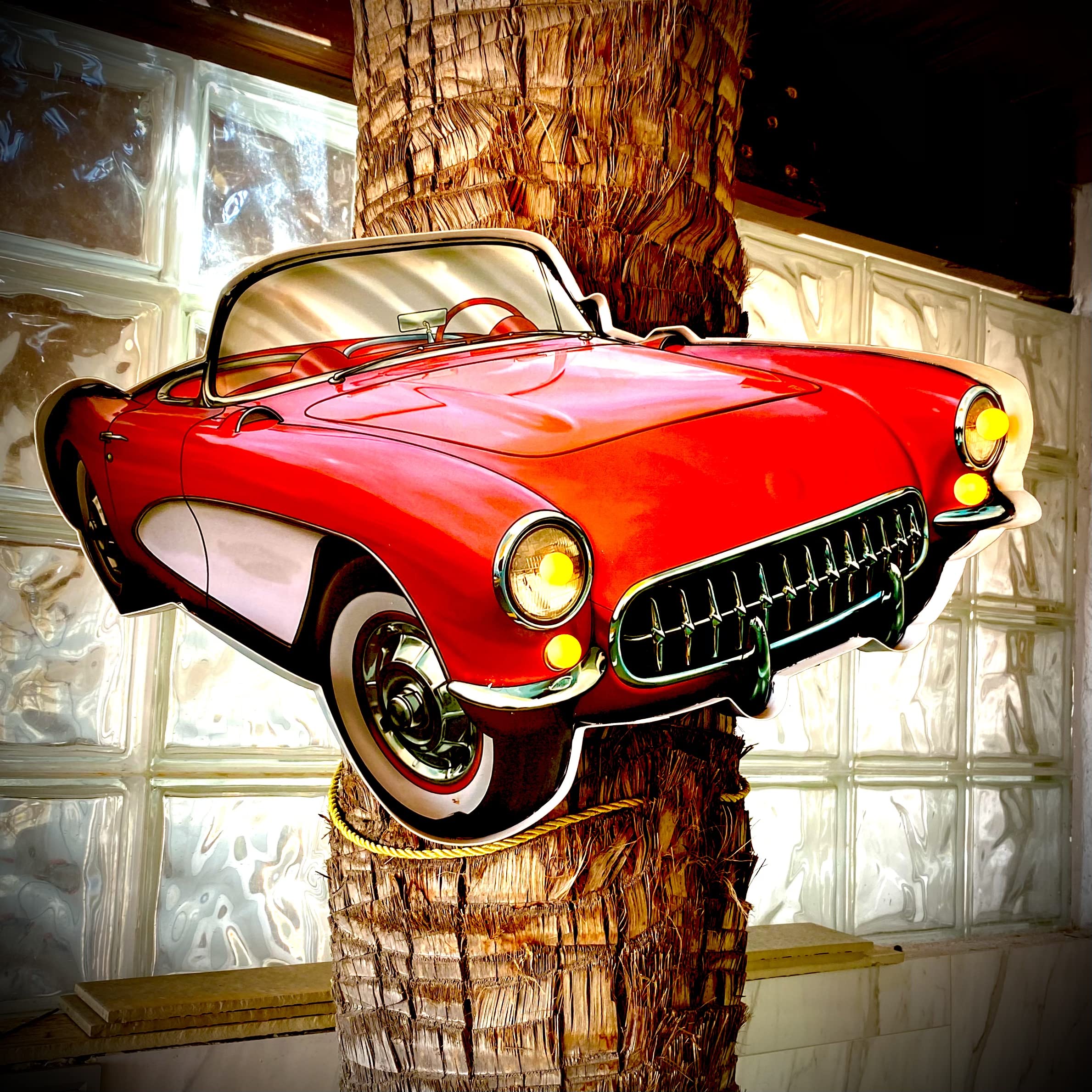 Sport-Auto-Lichtschild von 1956 – Originelles Retro-Schild von American Retro Sign Company. Leuchtendes Vintage-Schild, LED-Beleuchtung, Geschenk für Väter, Retro-Dekoration, 52 x 32 x 5 cm