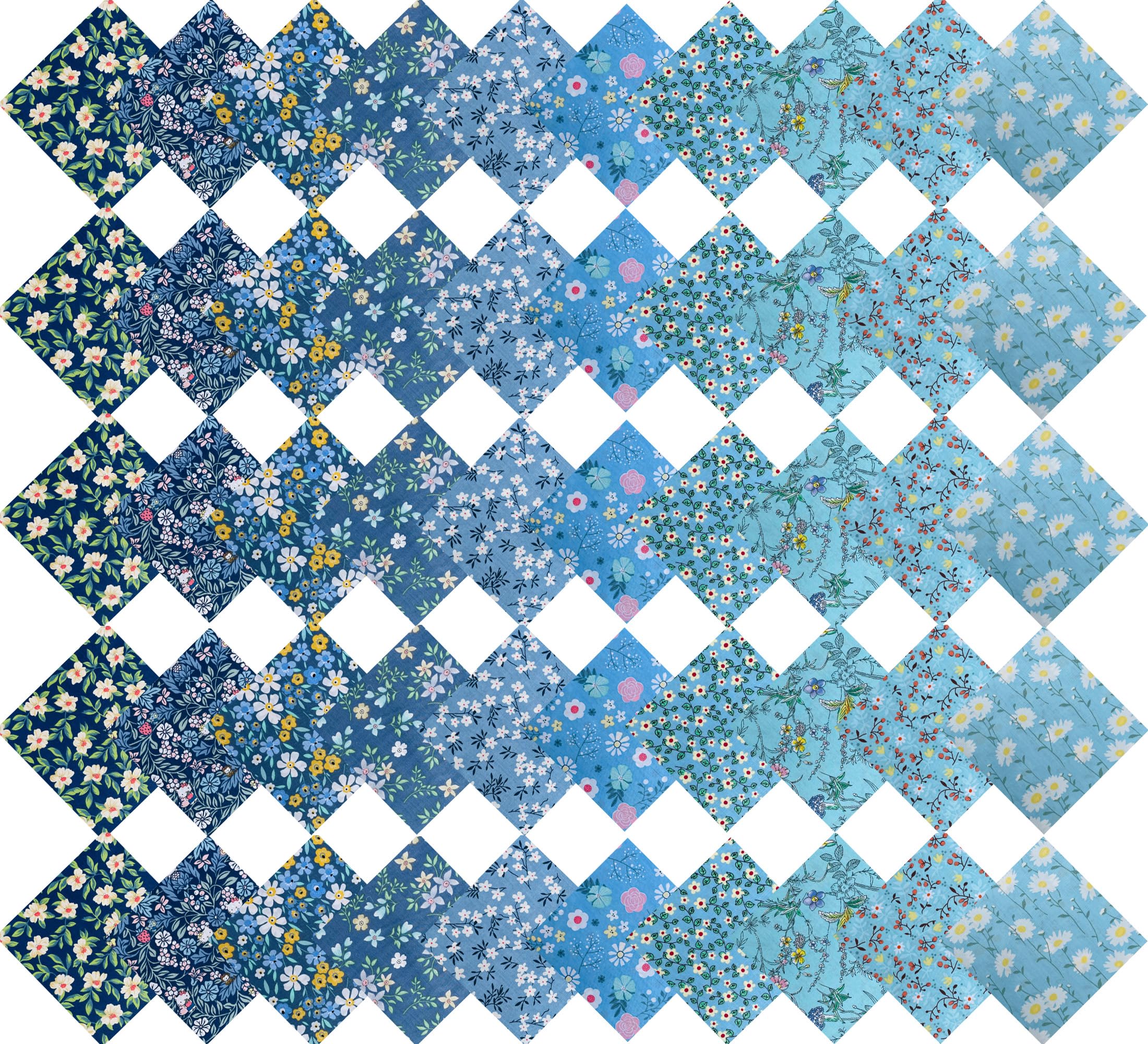 50pcs 10 x 10 inches Multicolor Cotton Fabric Bundle Squares for Quilting Sewing, Precut Fabric Squares for Craft,Blue