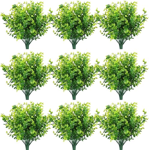 36 paquetes de tallos de boj artificiales para exteriores, plantas sintéticas de primavera, arbustos de plástico, resistentes a los rayos UV,