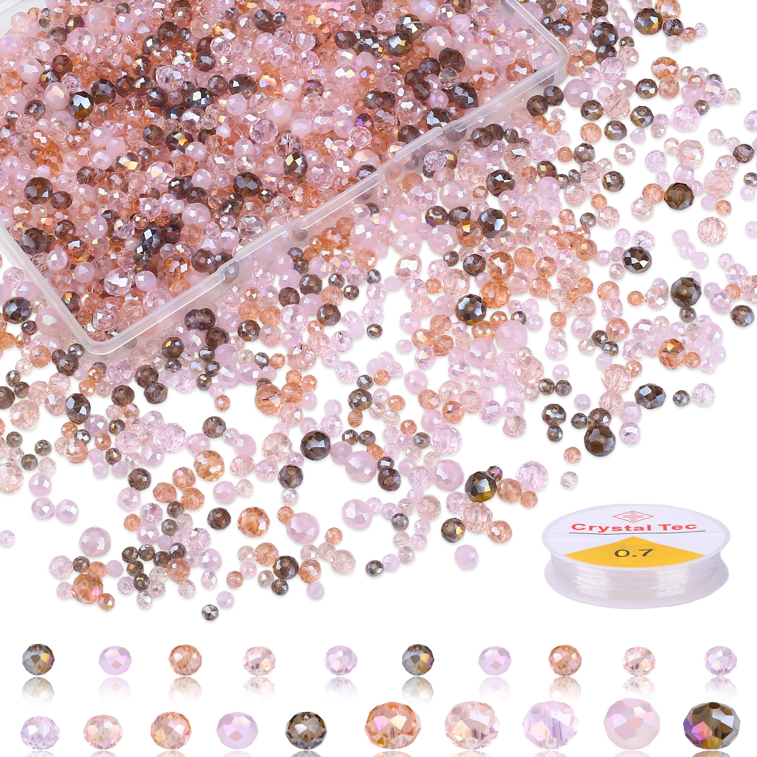 XIANNVXI 1100Pcs Faceted 4/6/8mm Pink Glass Beads for Jewellery Making — image 1