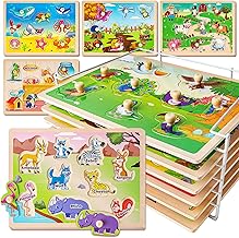 SYNARRY Wooden Puzzles for Toddlers 1-3, 6XSET Animals Puzzles for Toddlers 2-4 with Rack, Toddler Puzzles Ages 2-4, Kids Learning Educational Montessori Toys for 2 3 Year Old, Gifts for Boys Girls