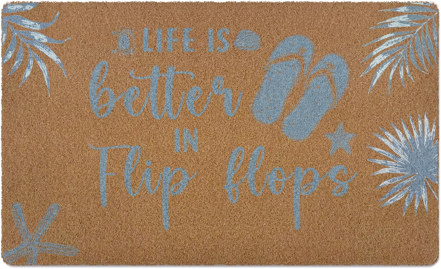 huester Coastal Beach Door Mat, Ocean Coastal Beachy Welcome Mat, Life is Better in Flip Flops Decorative Home Indoor Outdoor Porch Front Door Entrance Outside Welcome Doormat, 17x30 Inch