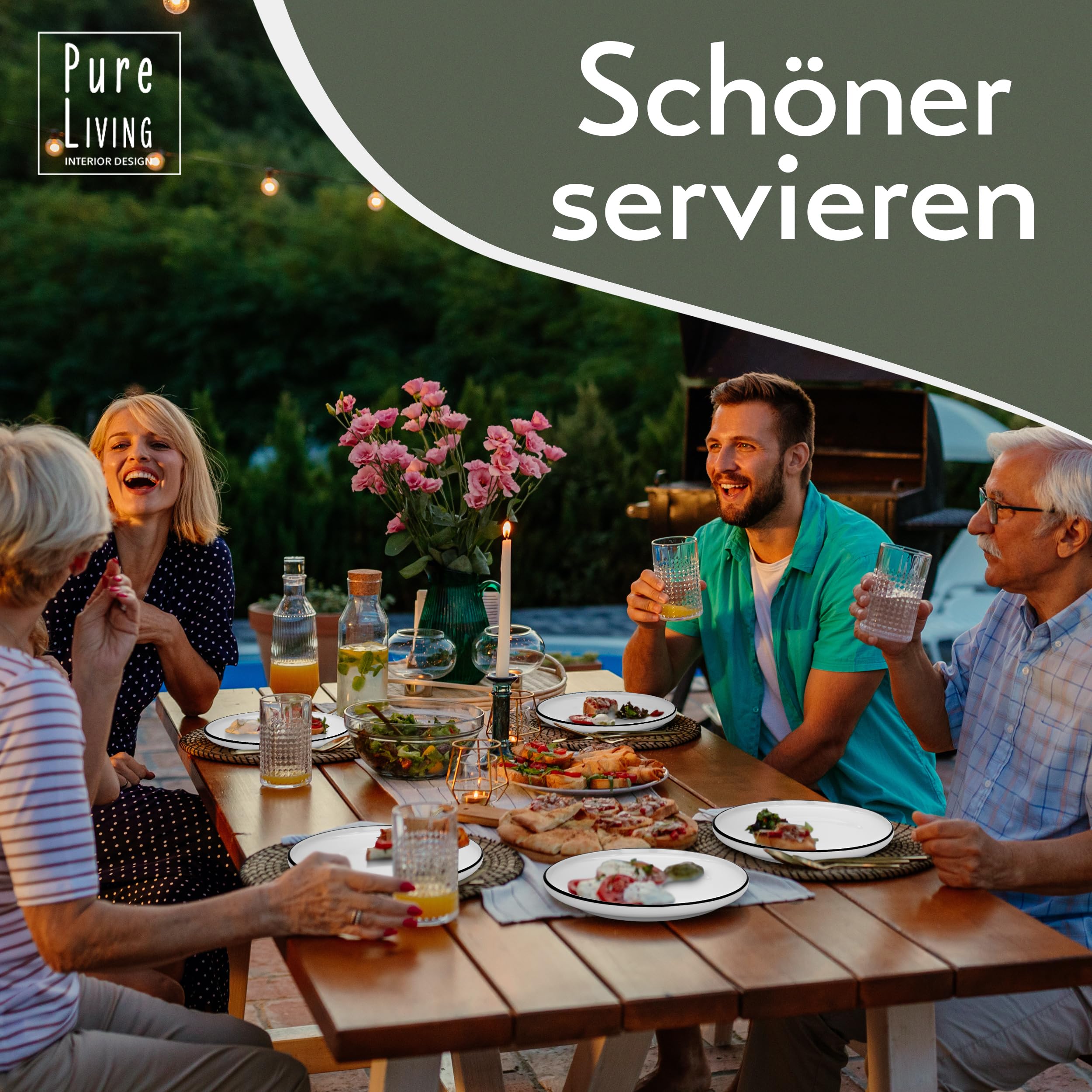 Geschirrset 6 Personen Scandi Style - Premium Porzellan weiß 18 Teile - Geschirr Set für Spülmaschine und Mikrowelle - Tafelservice, Schüssel- und Teller Set - Stilvolles Essgeschirr, Geschirr