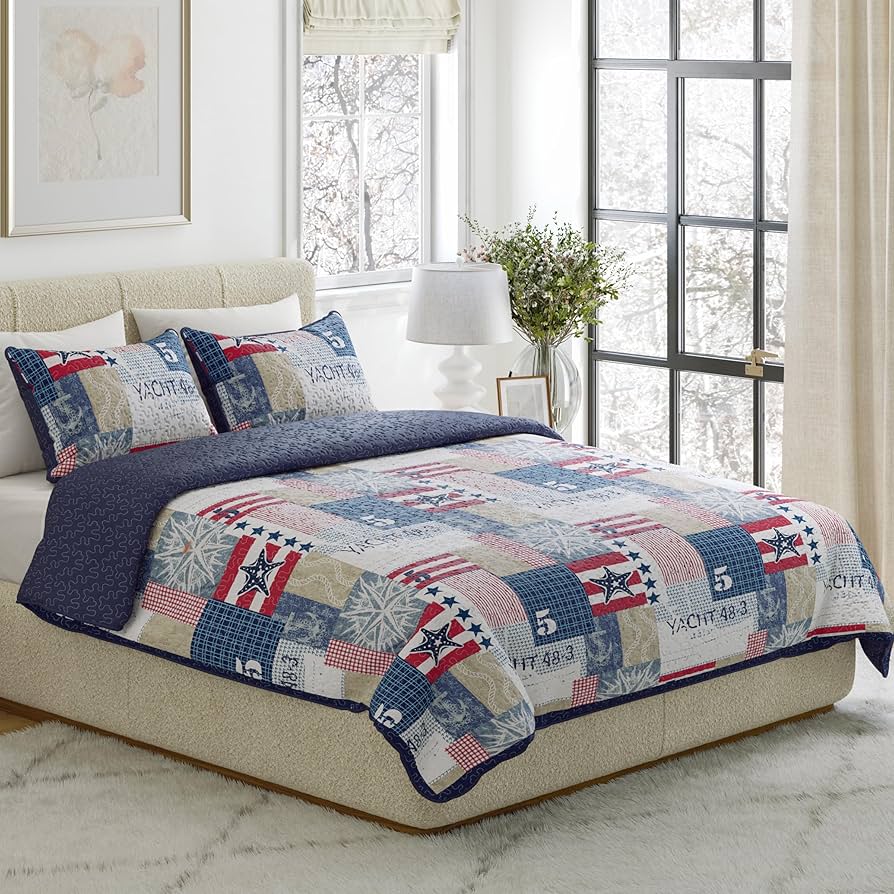 Amazon.com: 3-Piece Quilt Set – Nautical Americana Patchwork