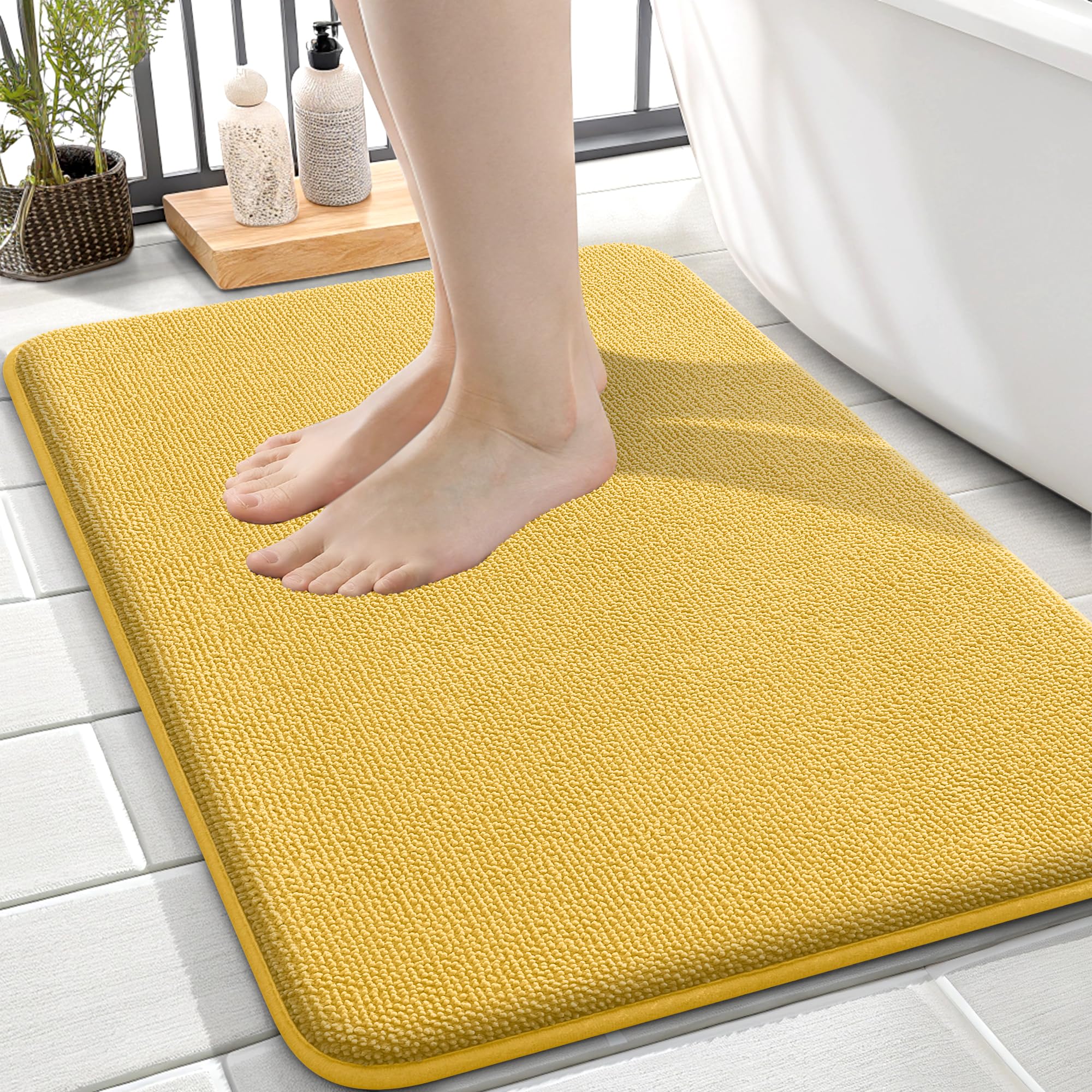 OLANLY Thick Memory Foam Small Bathroom Rugs 24x16, Extra Soft Absorbent Bath Rug, Quick Dry Bath Mats, Non-Slip, Machine Washable Carpet for Bathroom