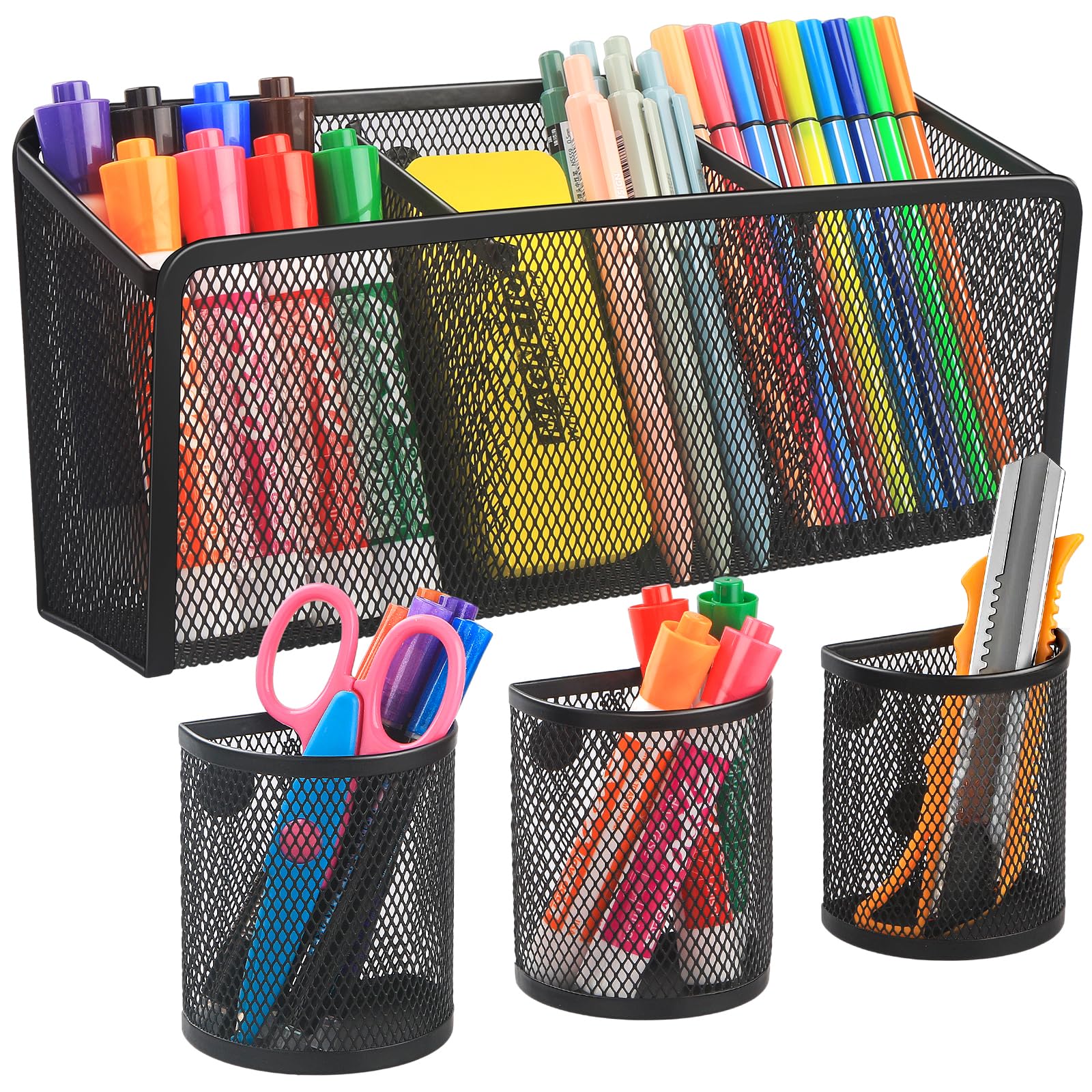 VICNOVA Magnetic Pencil Holder - Metal Pen Holder with Strong Magnets - Storage Basket Organizer for Whiteboard, Refrigerator, Locker Accessories