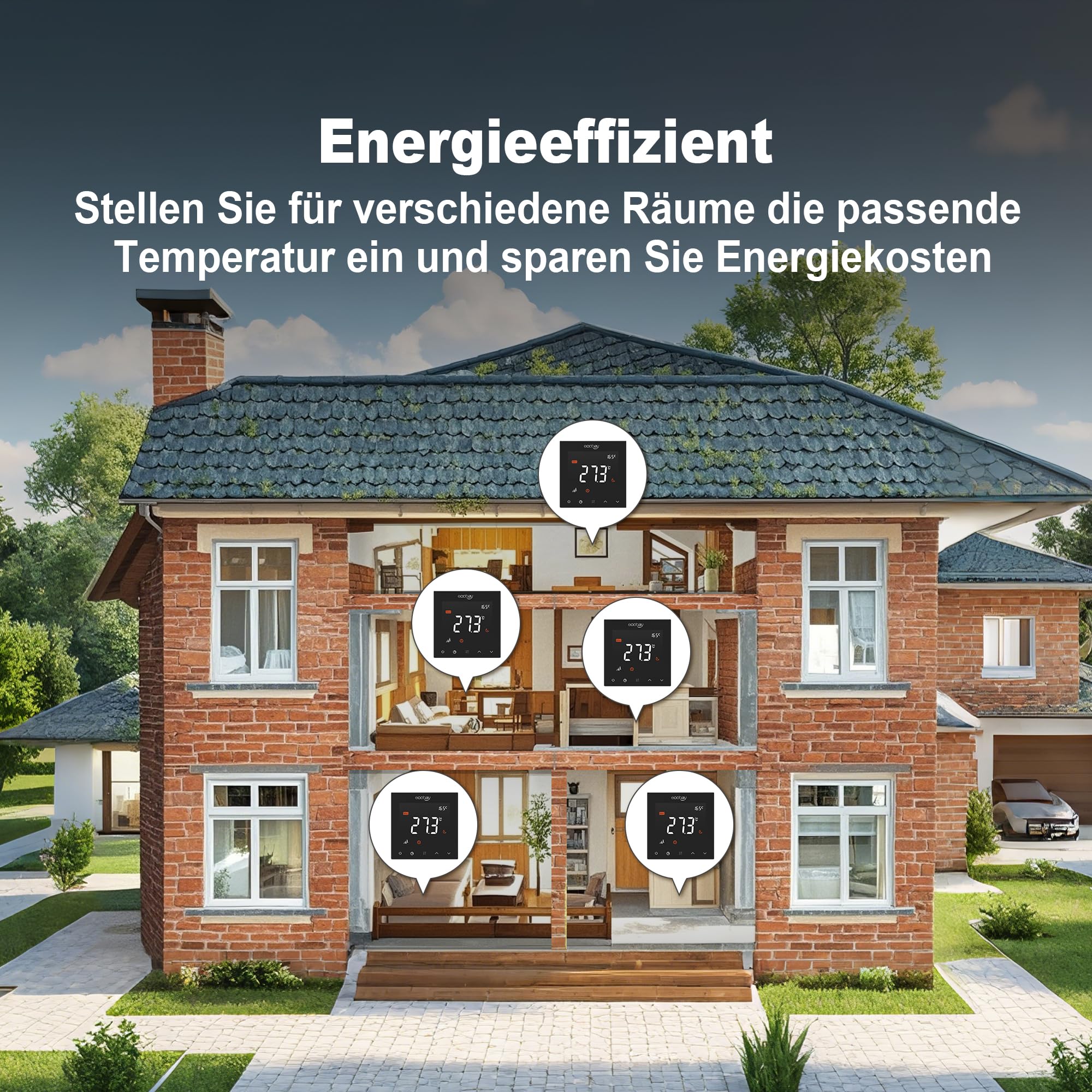 WLAN-Thermostat für elektrische Fußbodenheizung: Kompatibel mit Heizmatten und -kabeln, APP- und Sprachsteuerung (Alexa, Google Assistant), 240 V 16 A, Bodenschutzmodus, mit 100K NTC-Sensor
