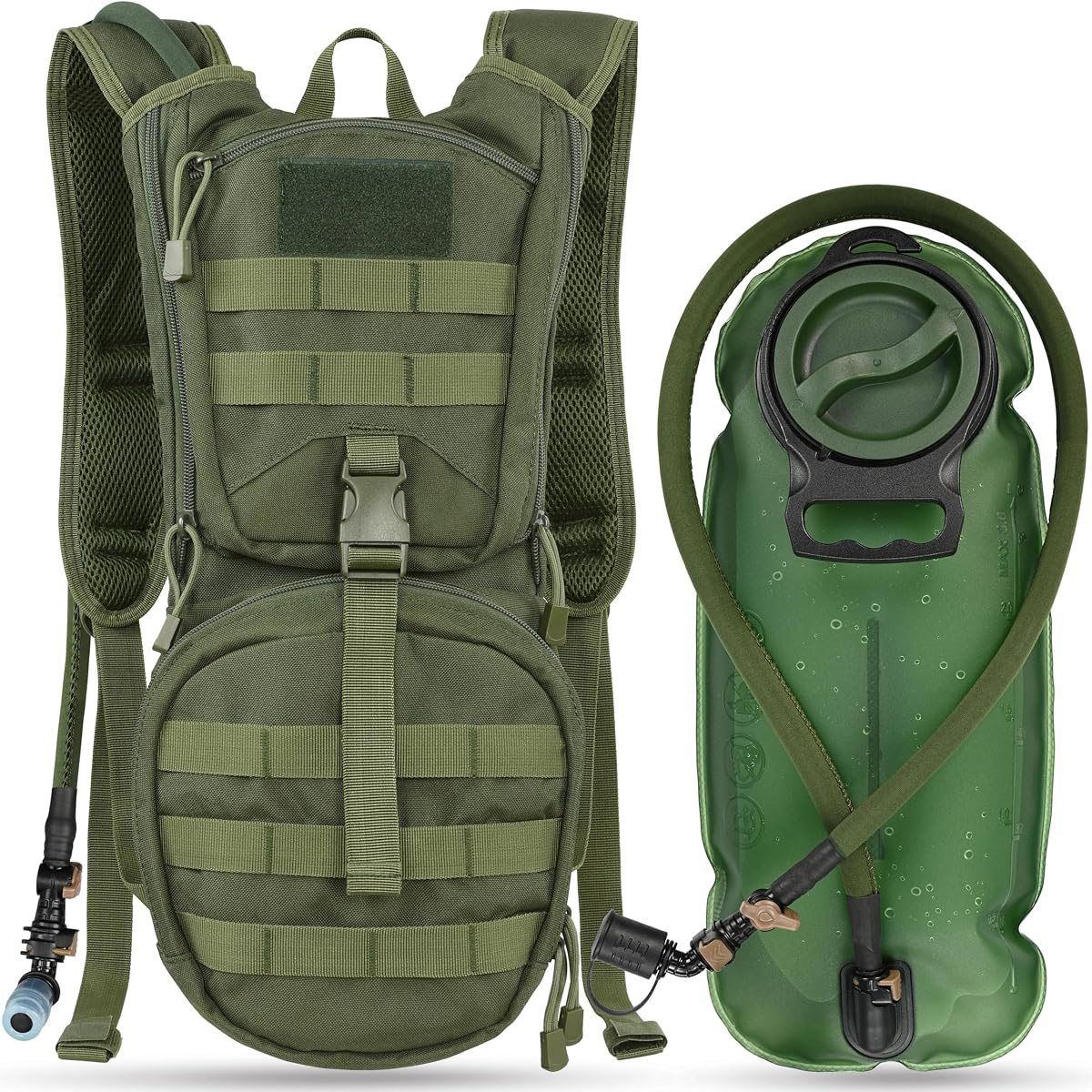 MARCHWAY Mochila táctica Molle de hidratación con vejiga de agua de TPU de 3 L, mochila militar para ciclismo, senderismo, correr, escalada, caza, ciclismo