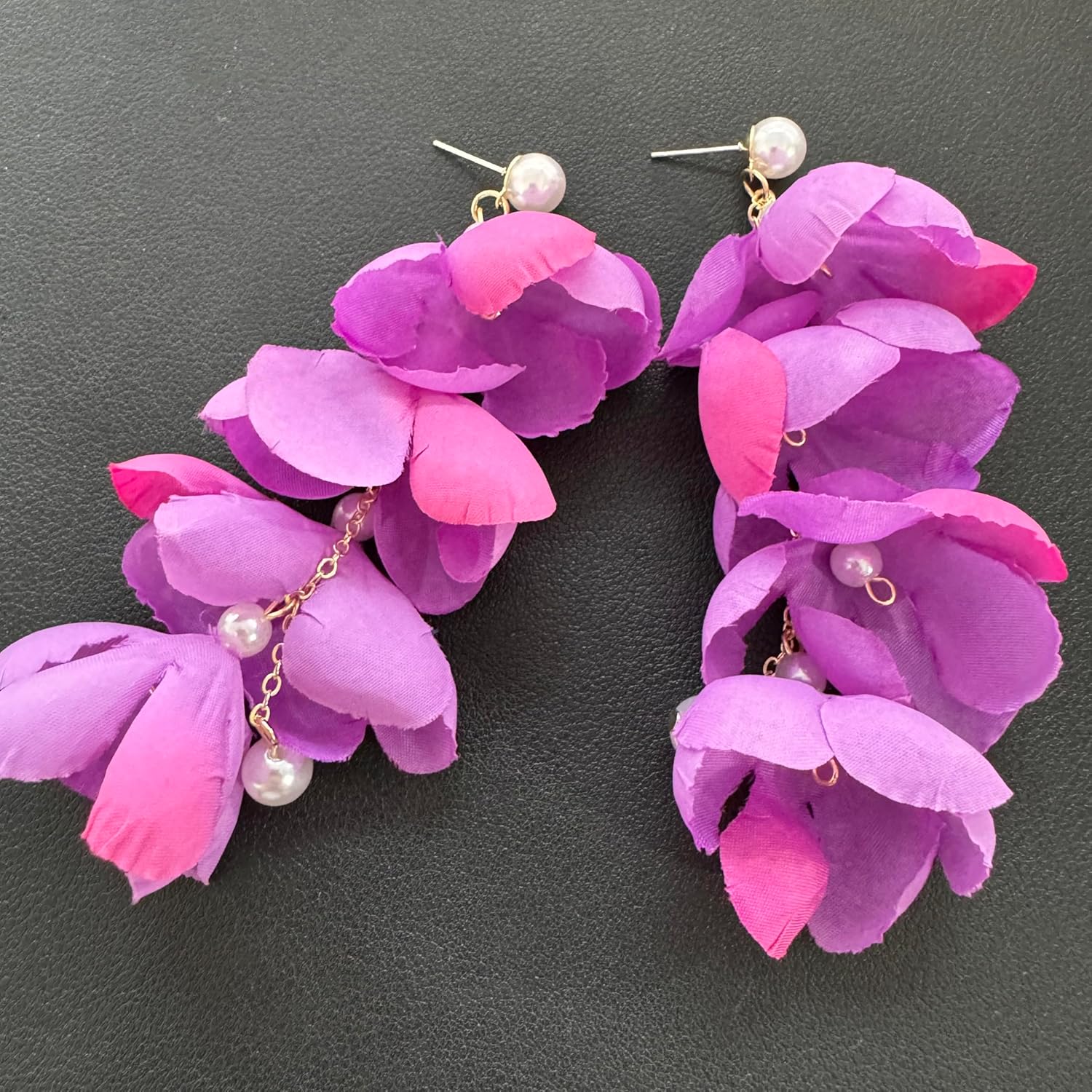 Bohemian Fabric Flower Fringe Dangle Drop Earrings Floral Pearl Tassel Petal Stud Earrings For Women - Image 6