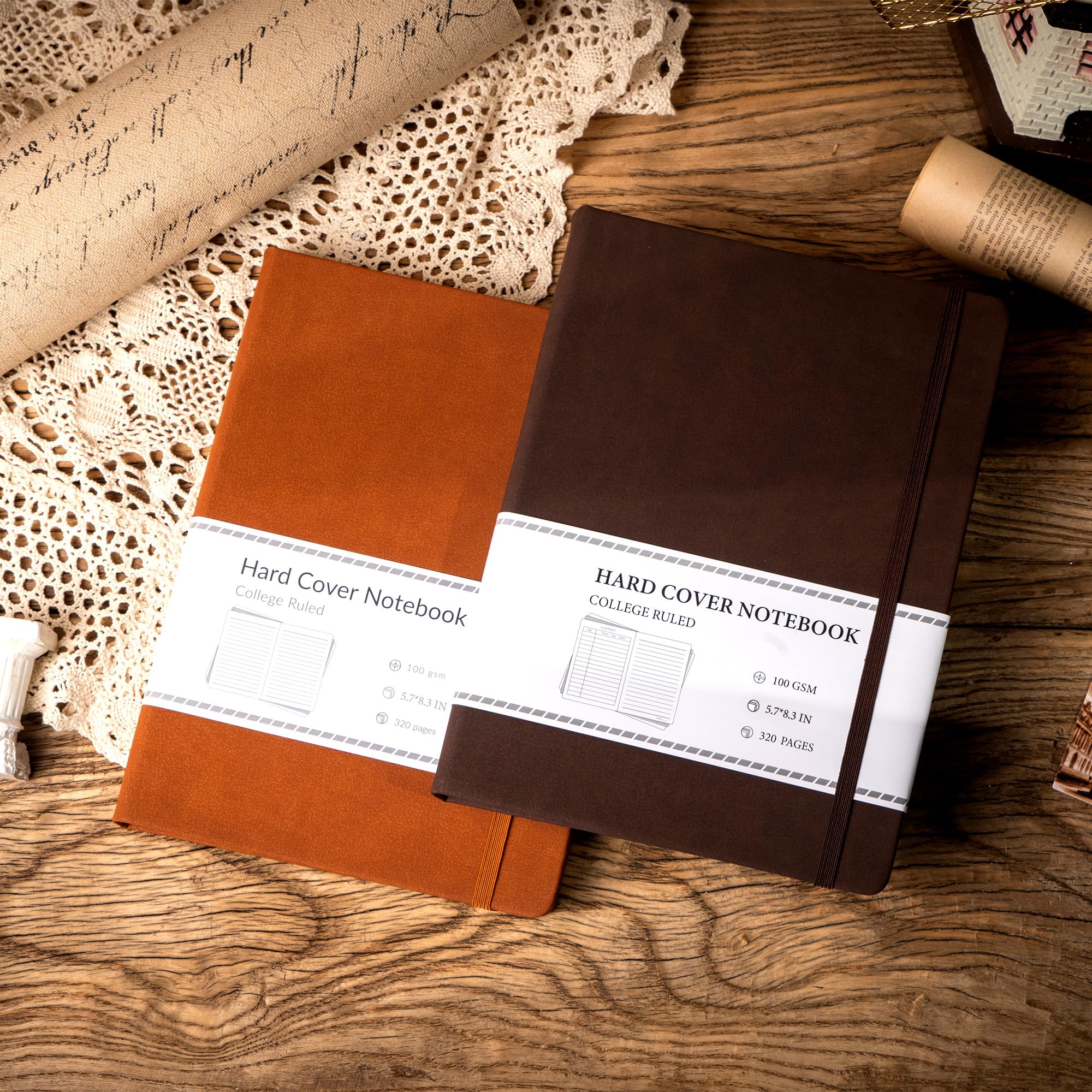 CAGIE Liniertes Tagebuch, Notizbuch für Männer und Frauen, 320 Seiten, Leder-Tagebücher zum Schreiben, A5, dickes Hardcover, Tagebuch, 14,5 x 21,1 cm, Dunkelbraun
