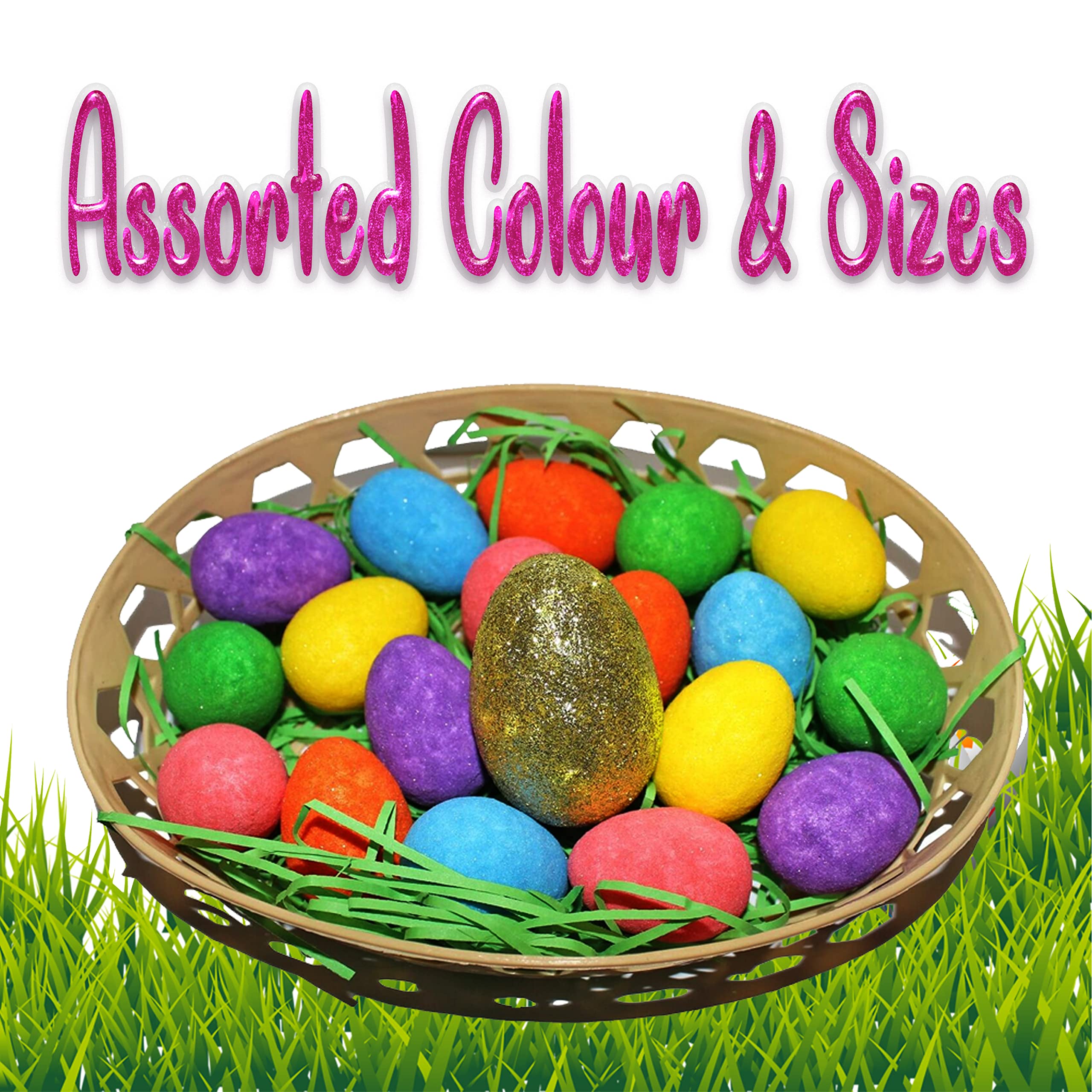 32PCs Glitter Easter Eggs Decoration, Large Golden Eggs with Coloured Glitter Eggs and Grass - Image 3