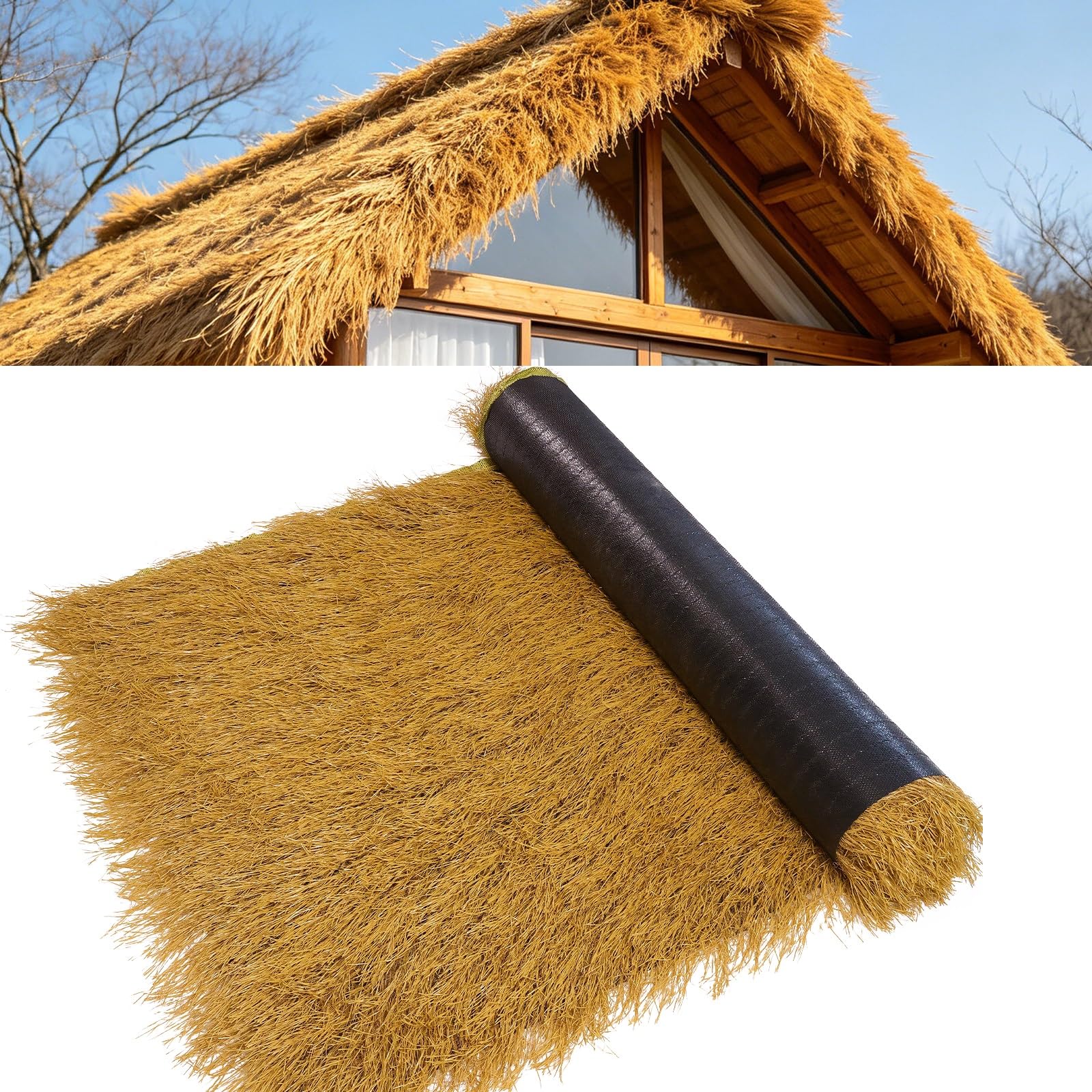 ZzERTE Artificial Thatch Roof Roll,Mexican Style Synthetic Palm Thatch Grass For Tiki Bars,Patio Umbrella,Hawaiian Themed Decor,Weatherproof Straw Roofing Mat,Yellow(0.5x1m(19.7x39.4in))